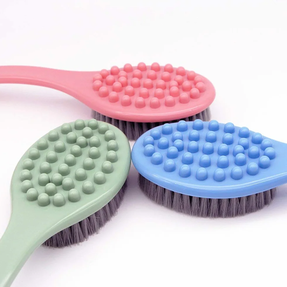 QiCheng&LYS Cepillo de Ducha de Mano con Mango Largo, Exfoliación Corporal, Azul