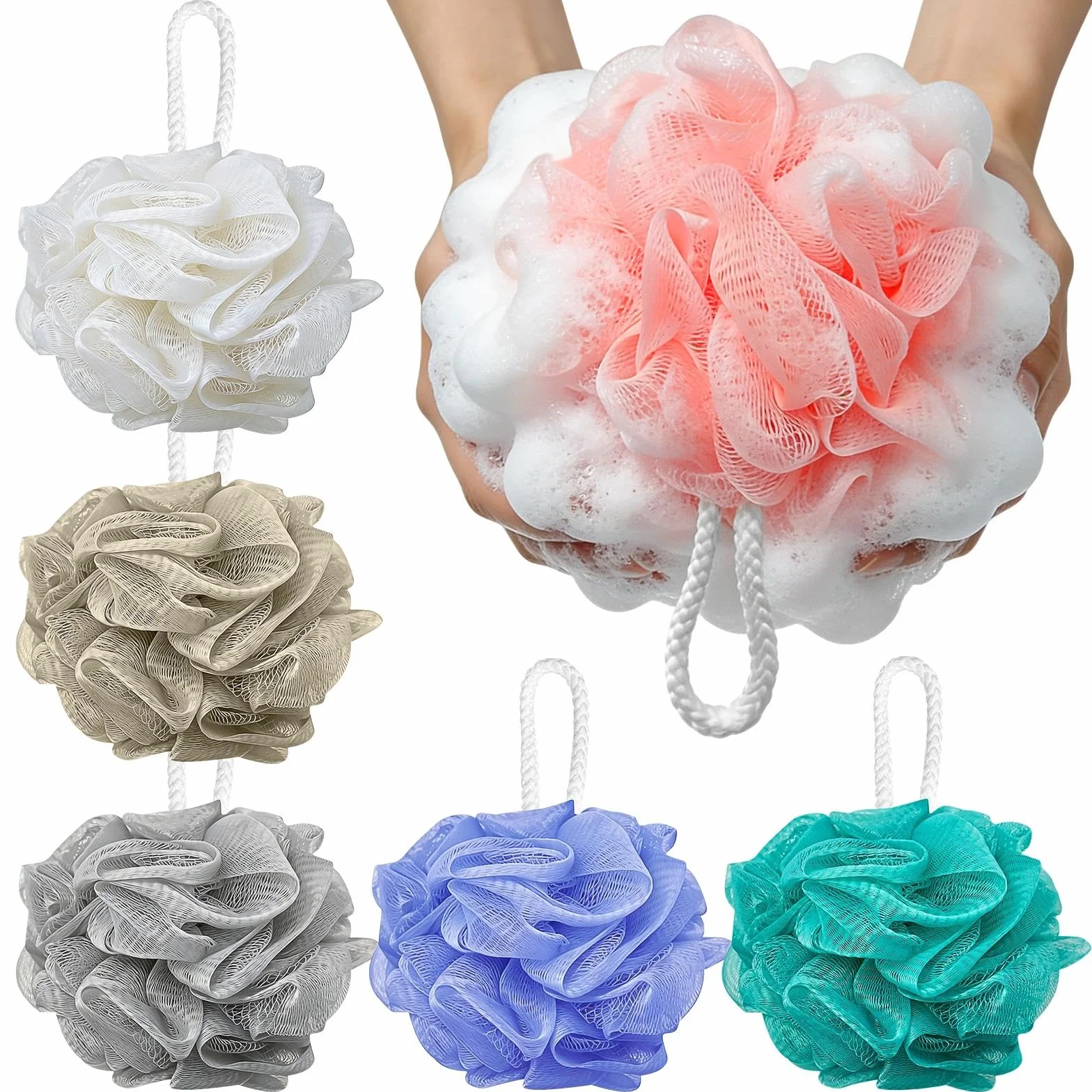 Esponja Baño 6 Piezas 40g, Shower Loofah con Correa de Muñeca, Exfoliante de Malla
