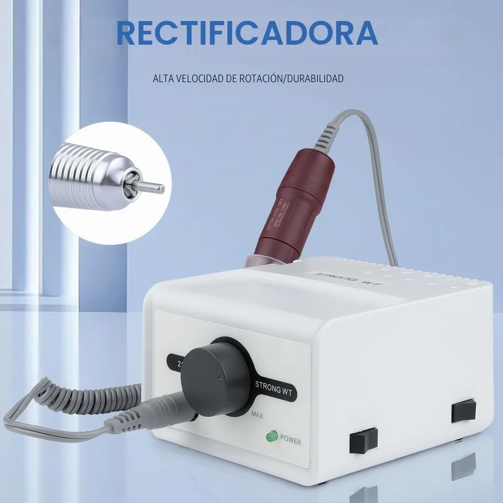 65W Strong Max 211 - Taladros eléctricos de lima de uñas para uñas acrílicas, 35000 rpm, 120 herramientas de manicura rojas, equipo de laboratorio