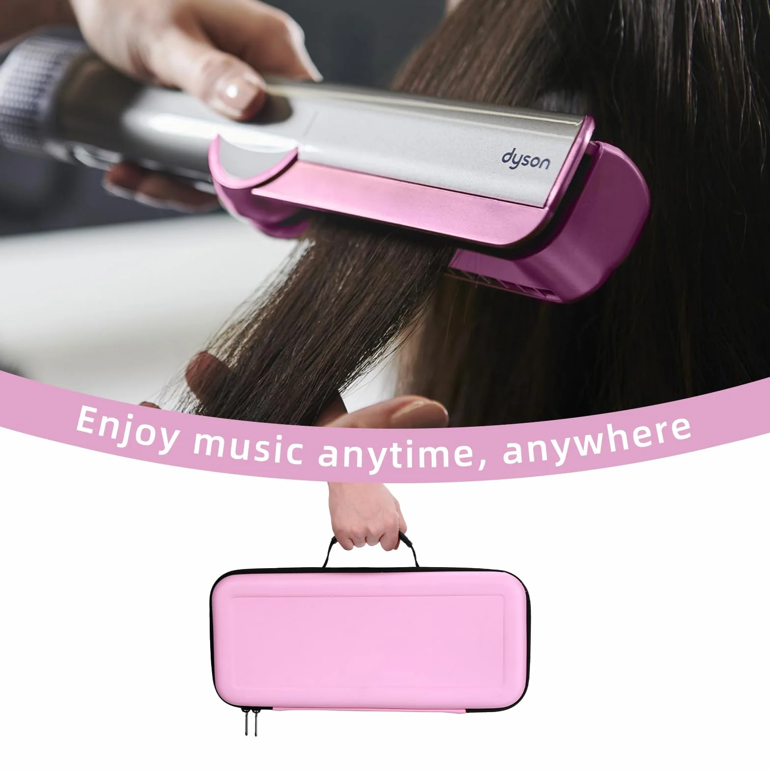 Funda rígida de viaje de poliuretano para alisador Dyson Airstrait HT01 y fuente de alimentación, impermeable, a prueba de golpes, funda de transporte de almacenamiento (rosa)
