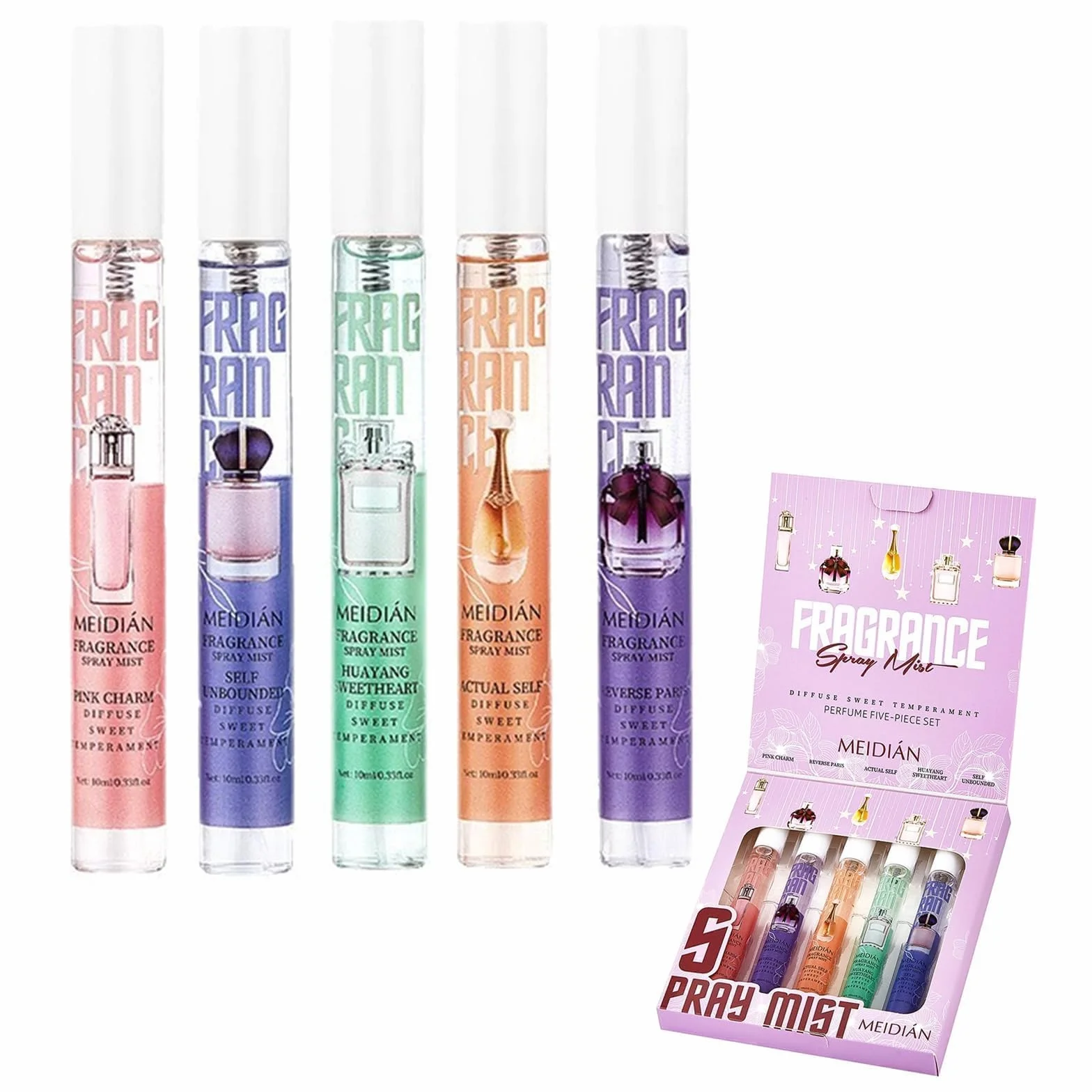 Mini Mist Set de Regalo para Mujer 5Pcs Perfume Corporal y Cabello Fragancia Floral Fresca Duradera