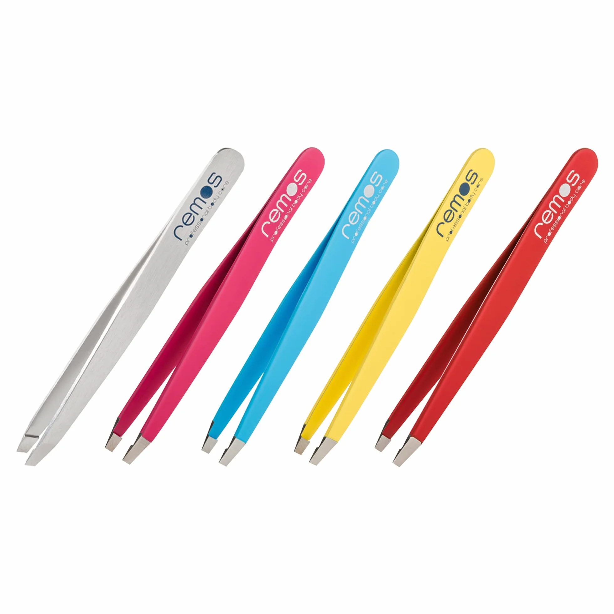 REMOS Pinzas de cejas acero inoxidable punta recta 9,5 cm azul