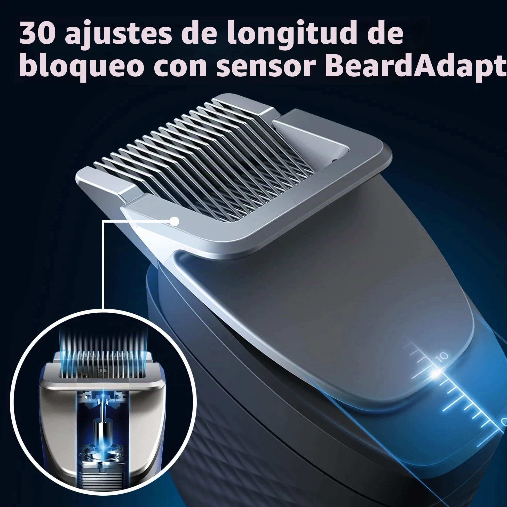 Norelco Philips Series 9000, recortadora de barba y pelo de máxima precisión con tecnología Beard Sense para un corte uniforme, BT9810/40