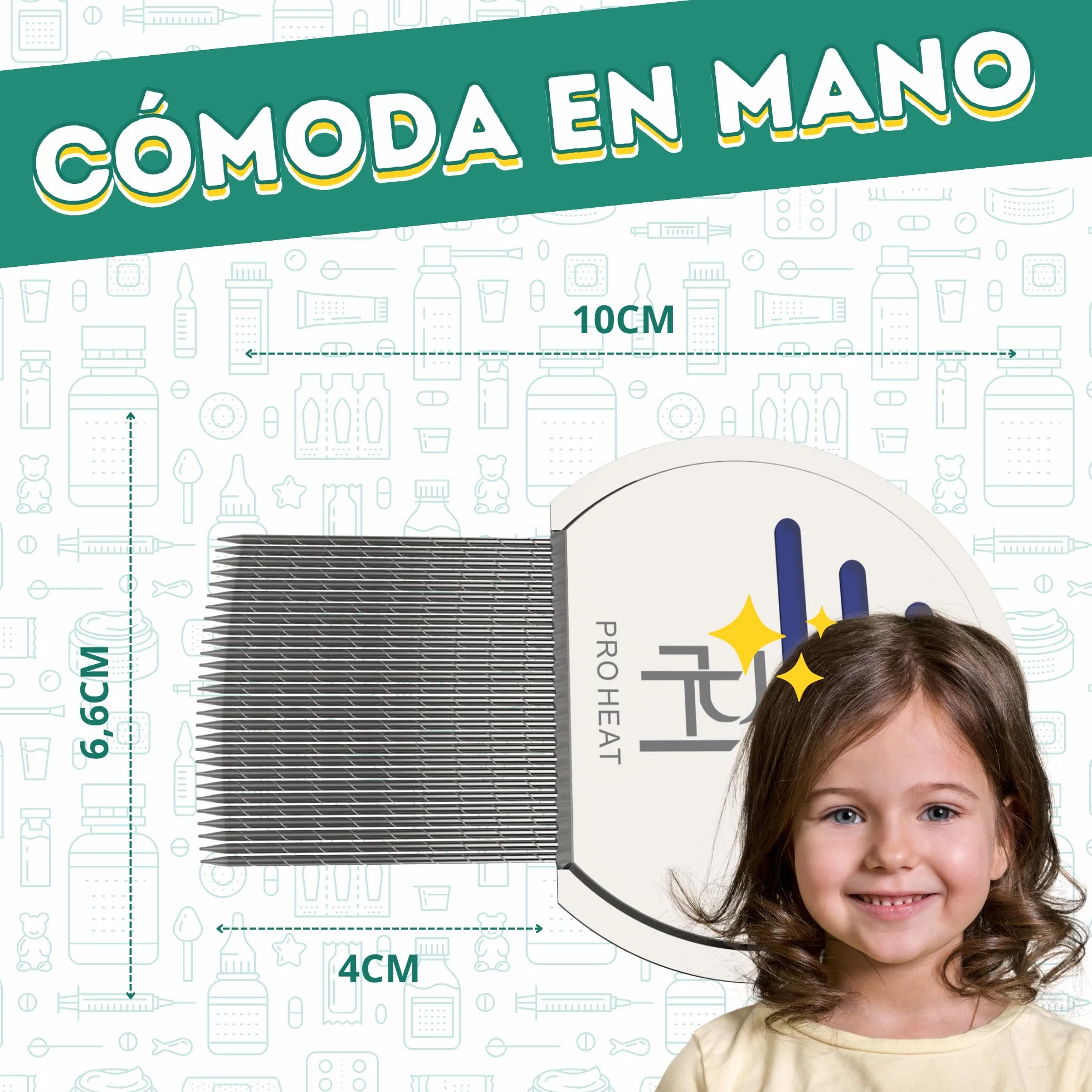 Ph Pro Heat Liendrera Profesional Antipiojos Infantil - Peine para Eliminar Piojos y Liendres