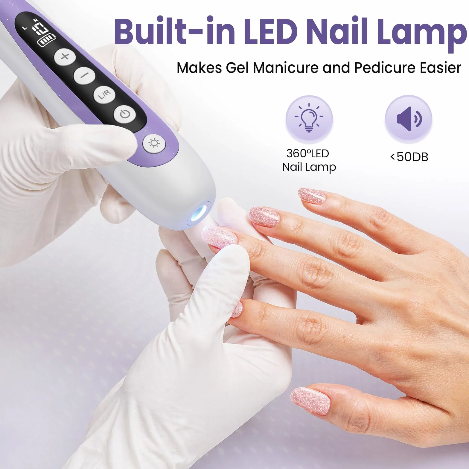 Taladro de uñas, lima de uñas eléctrica y lima de uñas inalámbrica de 10 velocidades, kit 10 en 1 para uñas gruesas, kit de manicura y pedicura portátil recargable de 2000 mAh con pantalla LED, regalo