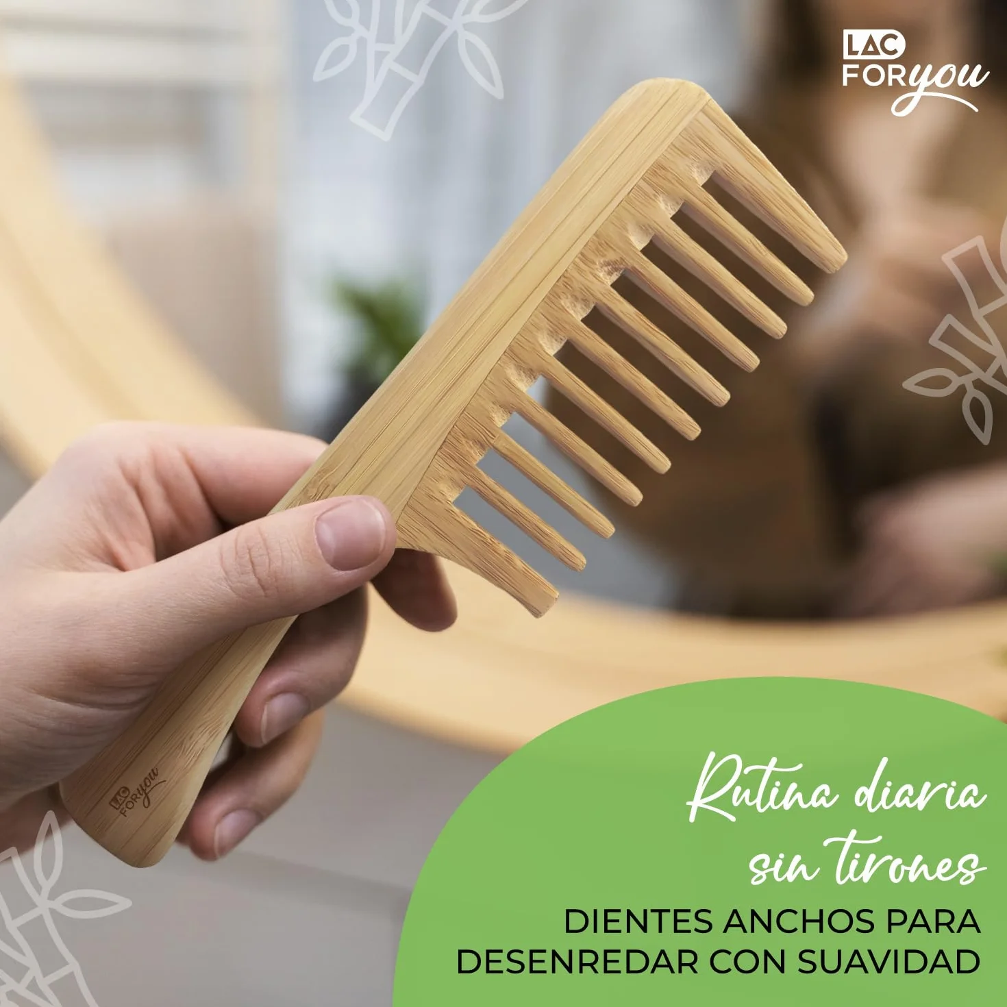Peine Puas Anchas Antifrizz Natural Madera para Pelo Rizado