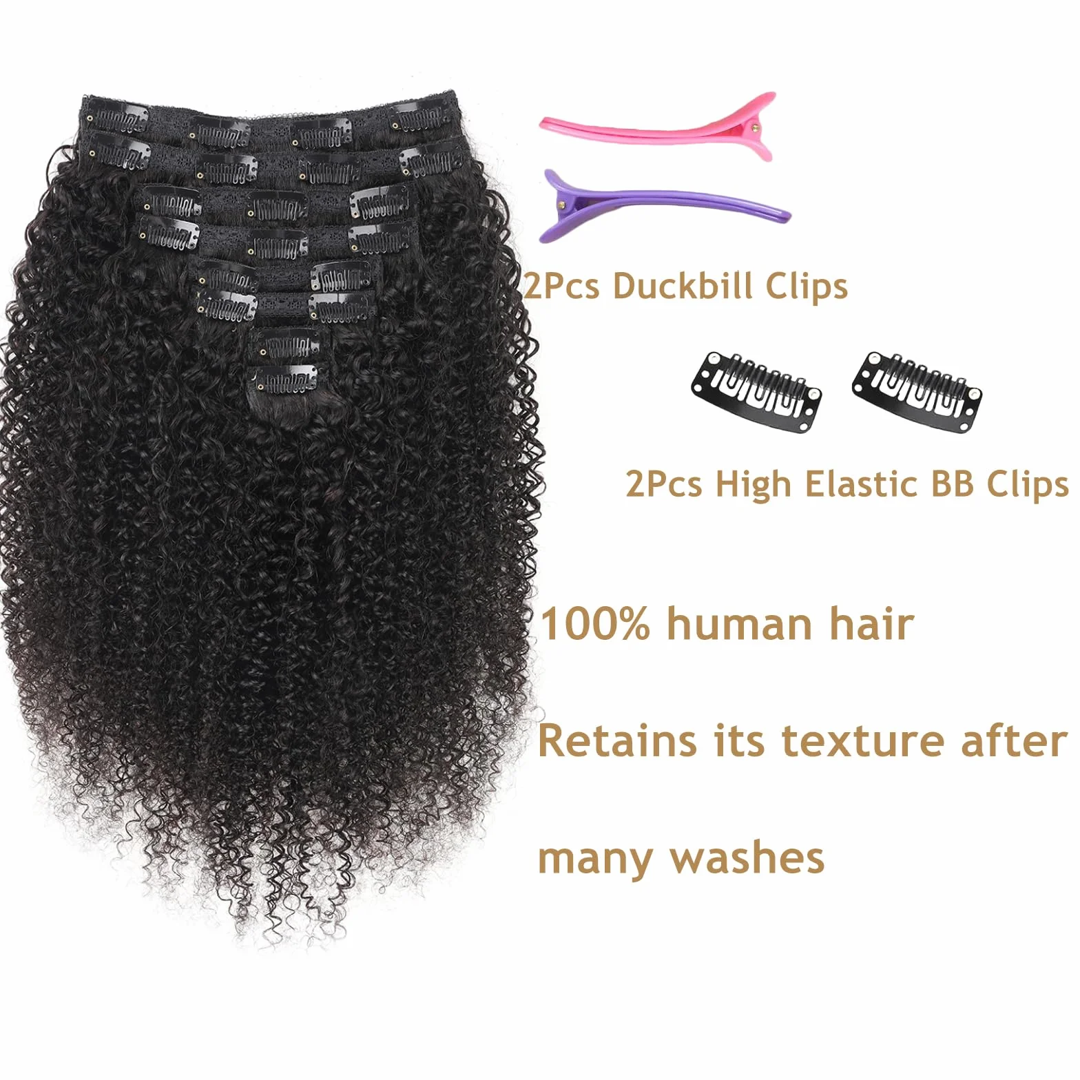 Kinky Curly Extensiones de Pelo Natural 8 Piezas 120g Clip In Invisibles Cabello Humano Negro Natural 10 Pulgadas