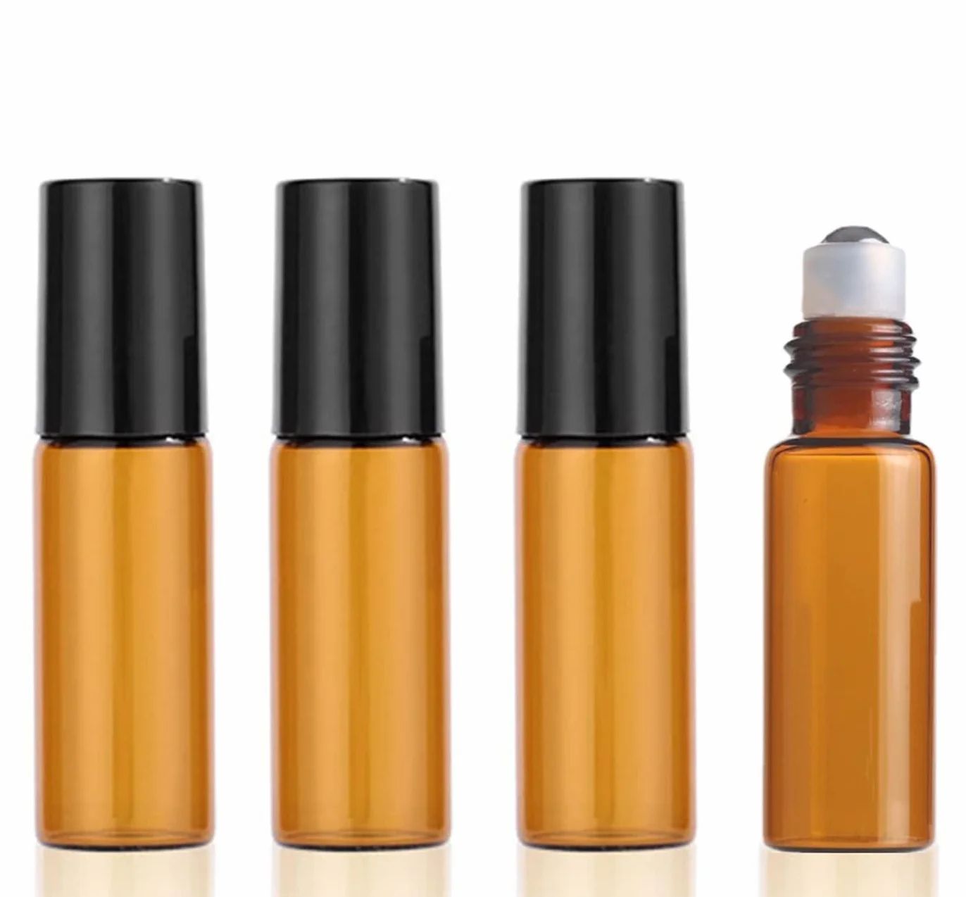 Botellas de vidrio ámbar 5ml con bola de acero inoxidable, Roll-on aceite esencial recargable