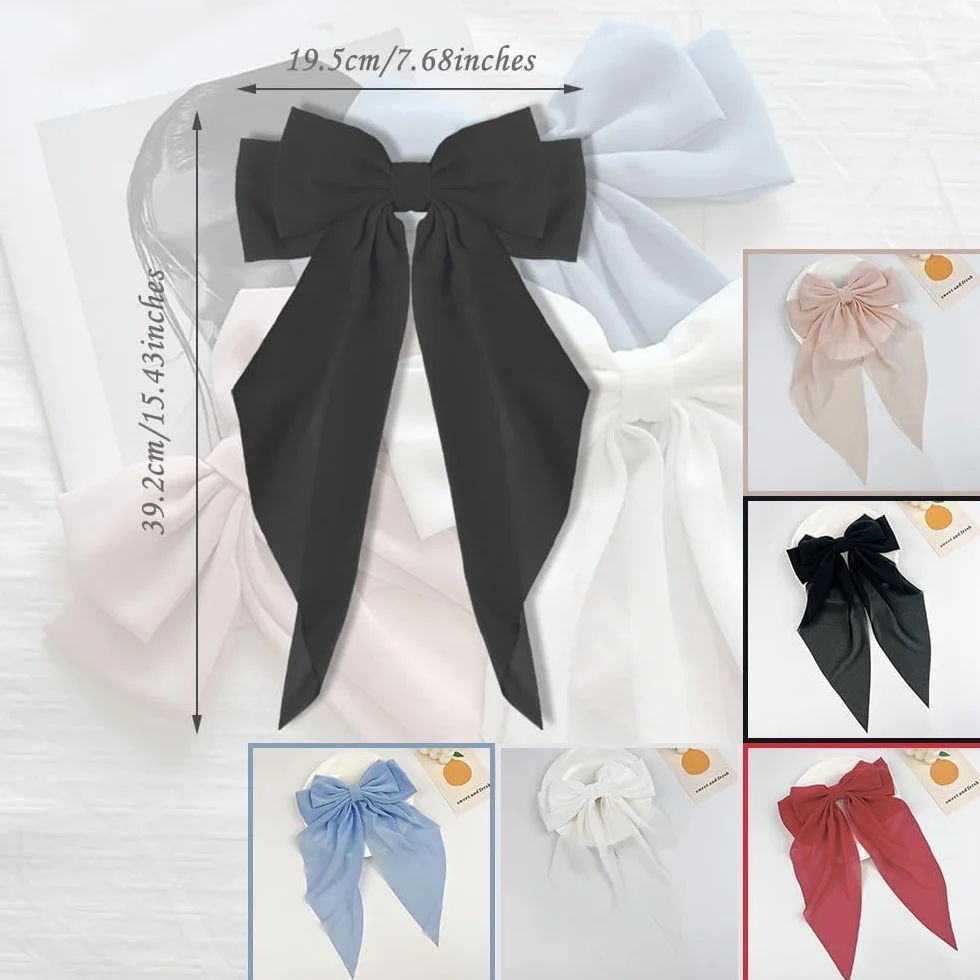 Pinzas de Pelo con Lazo - Lazos Pelo Grandes Elegantes con Gasa de Cola Larga para Mujeres y Niñas (Azul+Blanco)