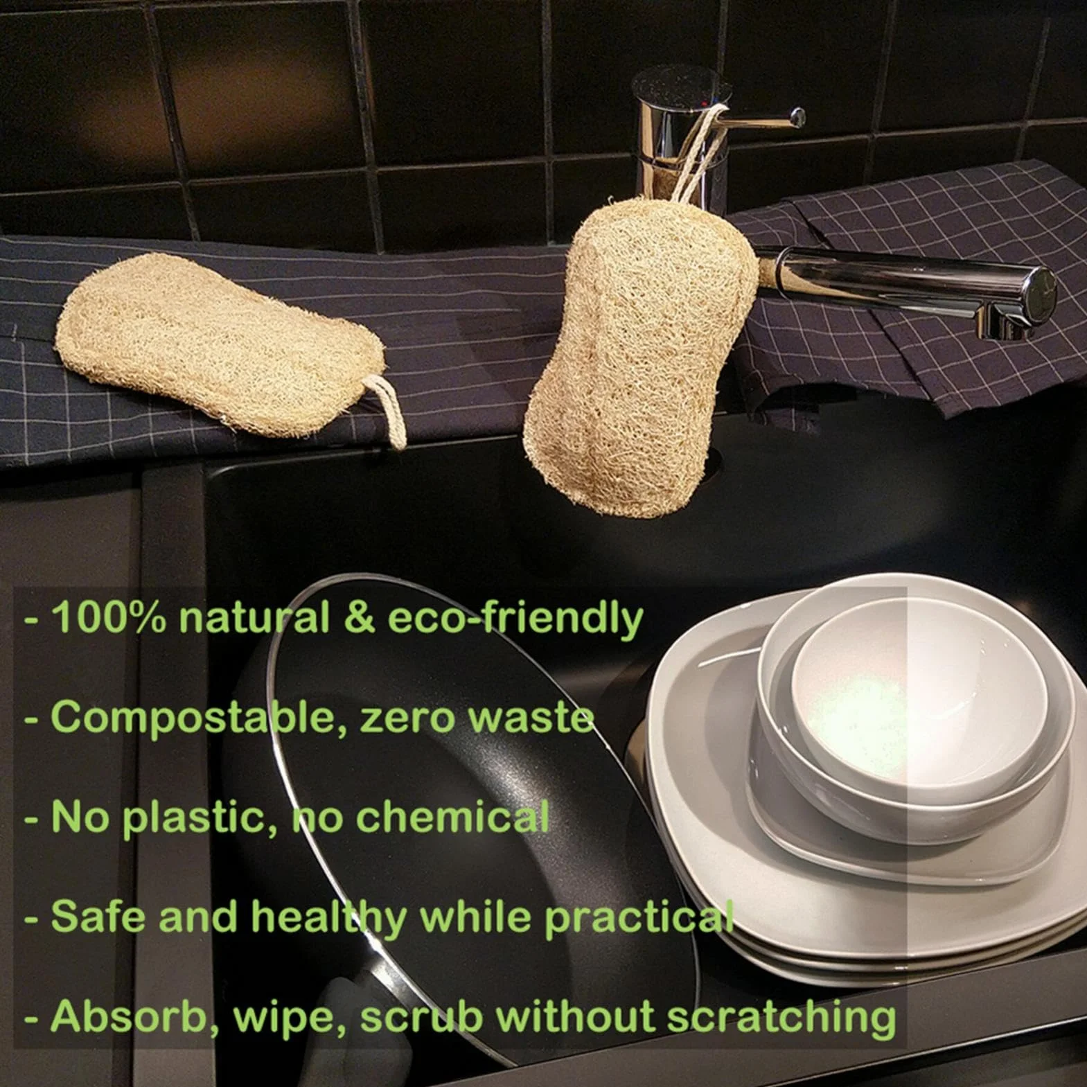 Esponja de Cocina de Lufa Natural - Esponja Exfoliante Compostable, Antiarañazos