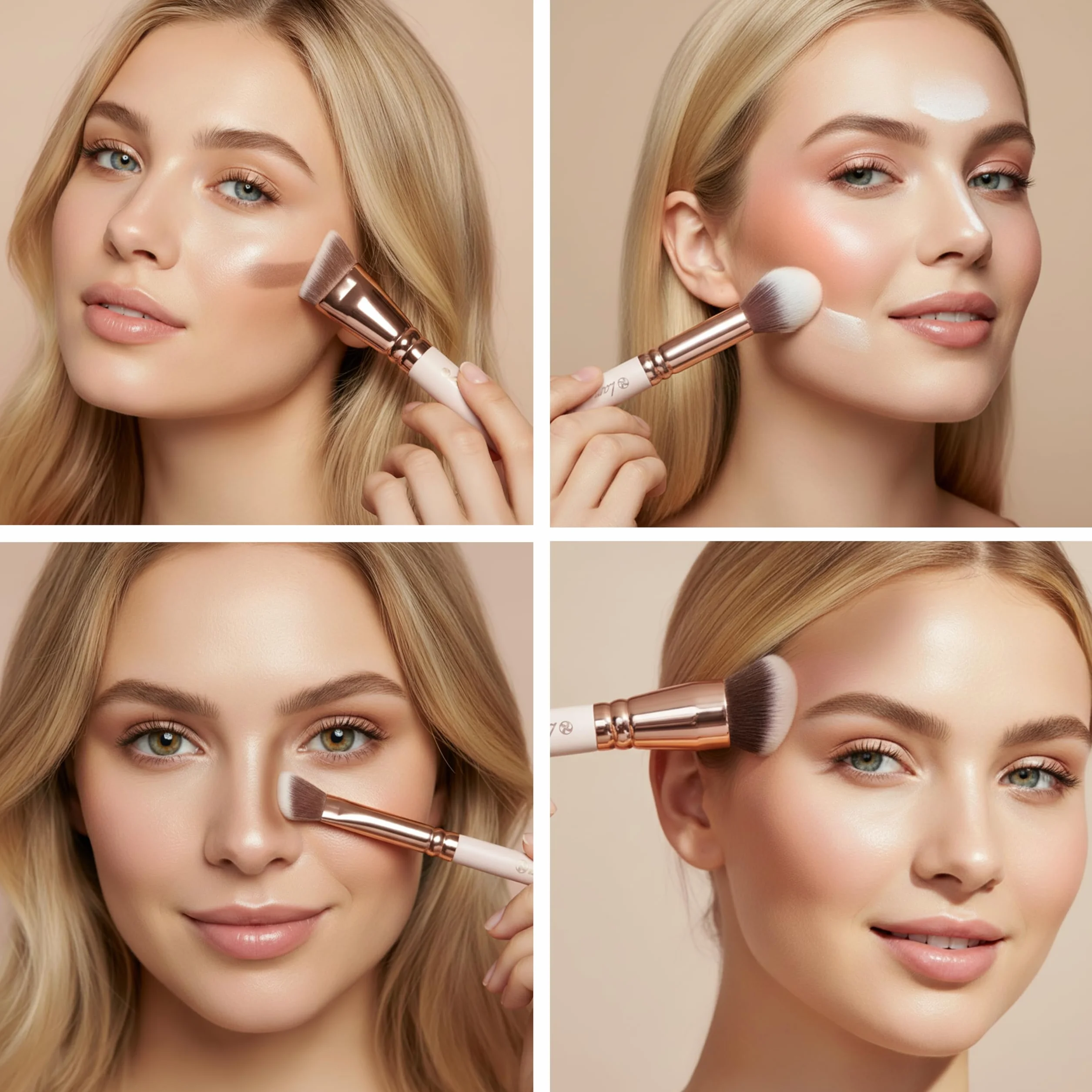 Paleta Contorno Maquillaje Polvos Compactos - Kit Contouring Polvo con Espejo - 4 Colores Mate Pigmentados - Vegano No Probado En Animales