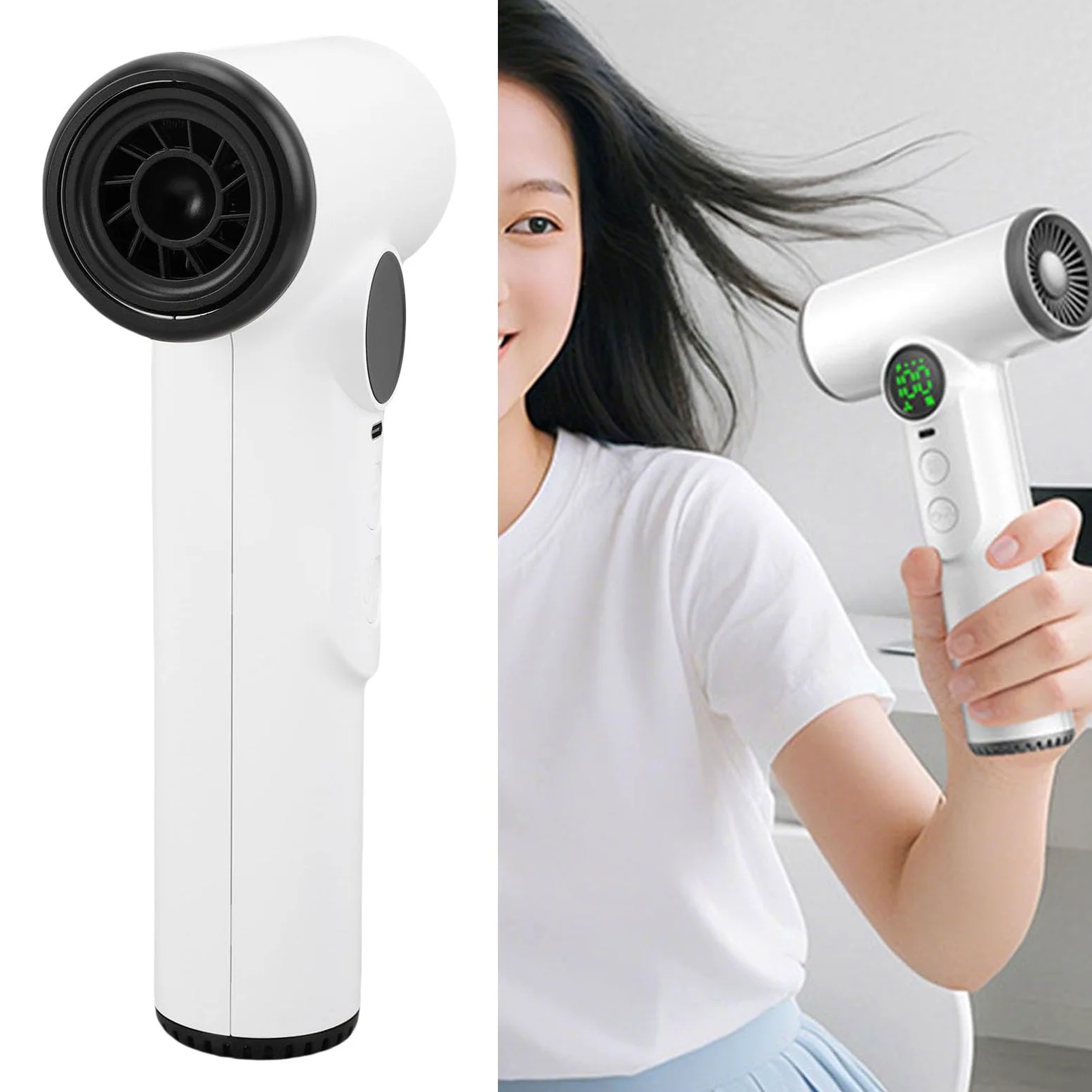 Secador de Pelo Inalámbrico, Secador de Pelo Recargable de 200 W, de Portátil para Exteriores con Batería de 15600 MAh para Viajes, Camping (blanco) (normativa europea)