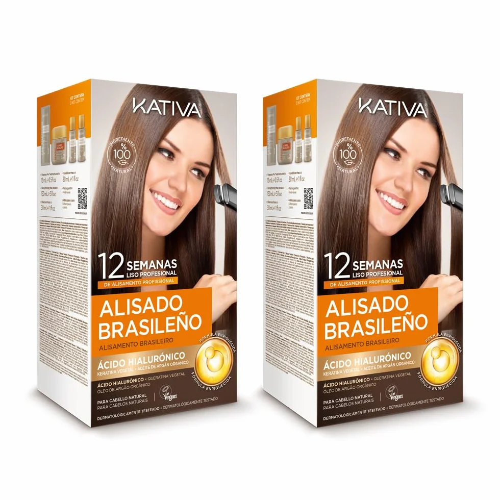 Kativa Alisado Brasileño Pack 2 Tratamiento Profesional Keratina Ácido Hialurónico Vegano 12 Semanas