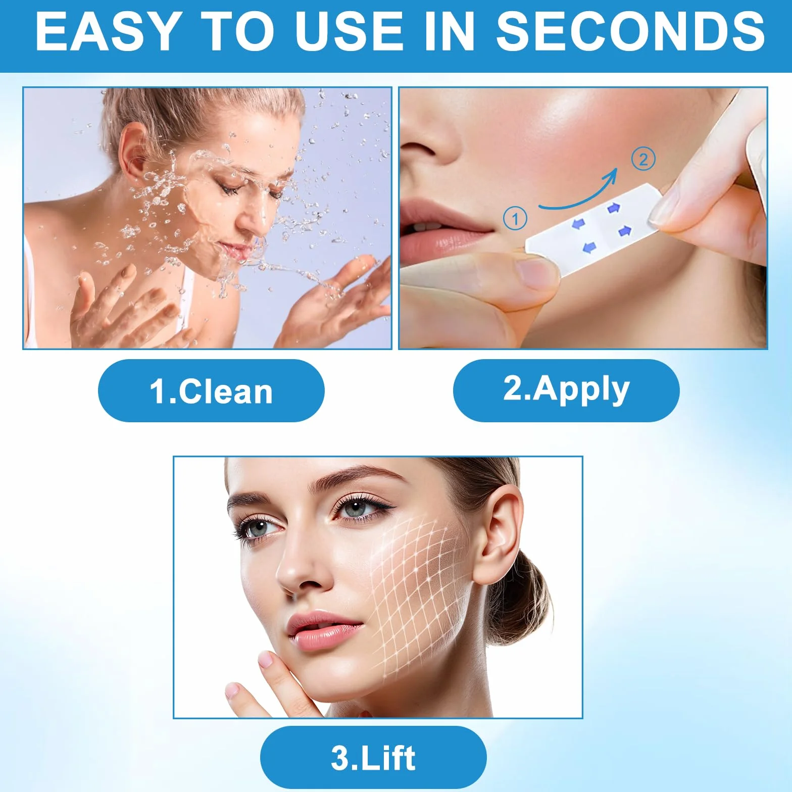 240 Piezas Cinta Lifting Facial Antiarrugas Resistente al Agua Efecto V-Line