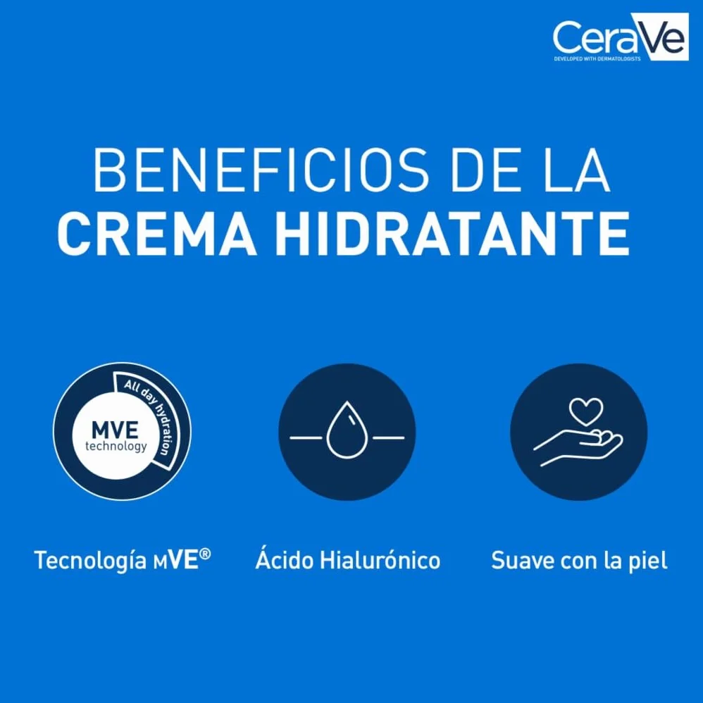 CeraVe Crema Hidratante Rostro y Cuerpo Piel Seca Ceramidas Ácido Hialurónico