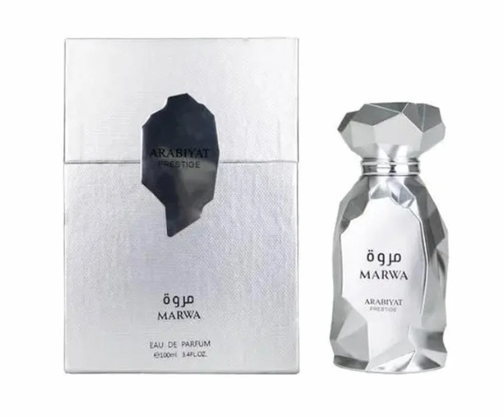 Arabiyat Prestige Marwa Eau de Parfum, 100 ml, color plata para hombre. Fabricado en los Emiratos Árabes Unidos.