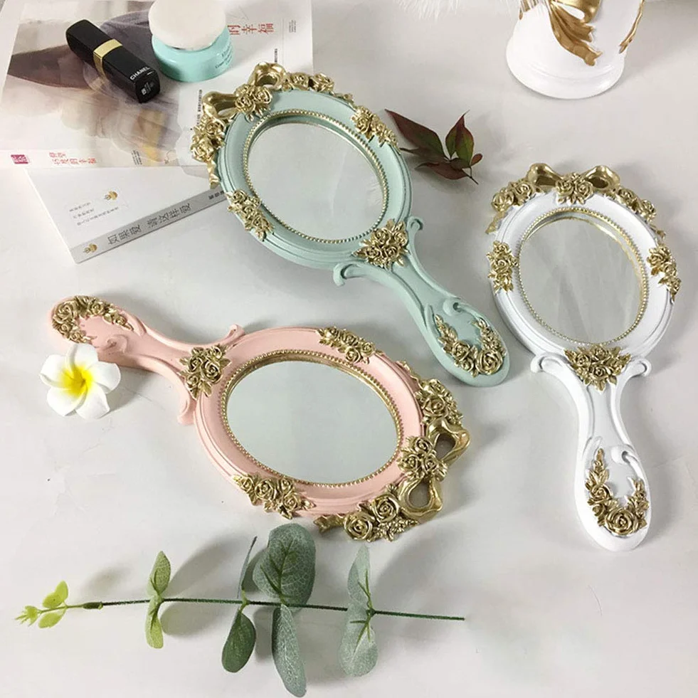 Espejo de mano vintage dorado rosa regalo compacto para mamá