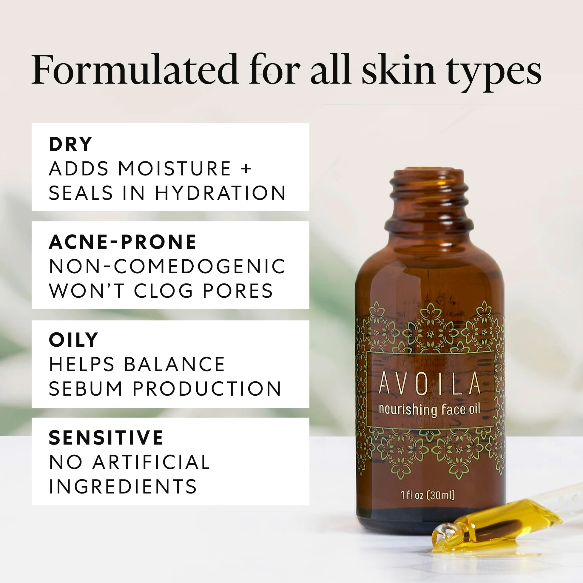 AVOILA Aceite de aguacate para la piel, aceite facial 100% a base de plantas, probado para hidratar, renovar y proteger tu piel, planta de aceite facial puro de 1 onza líquida