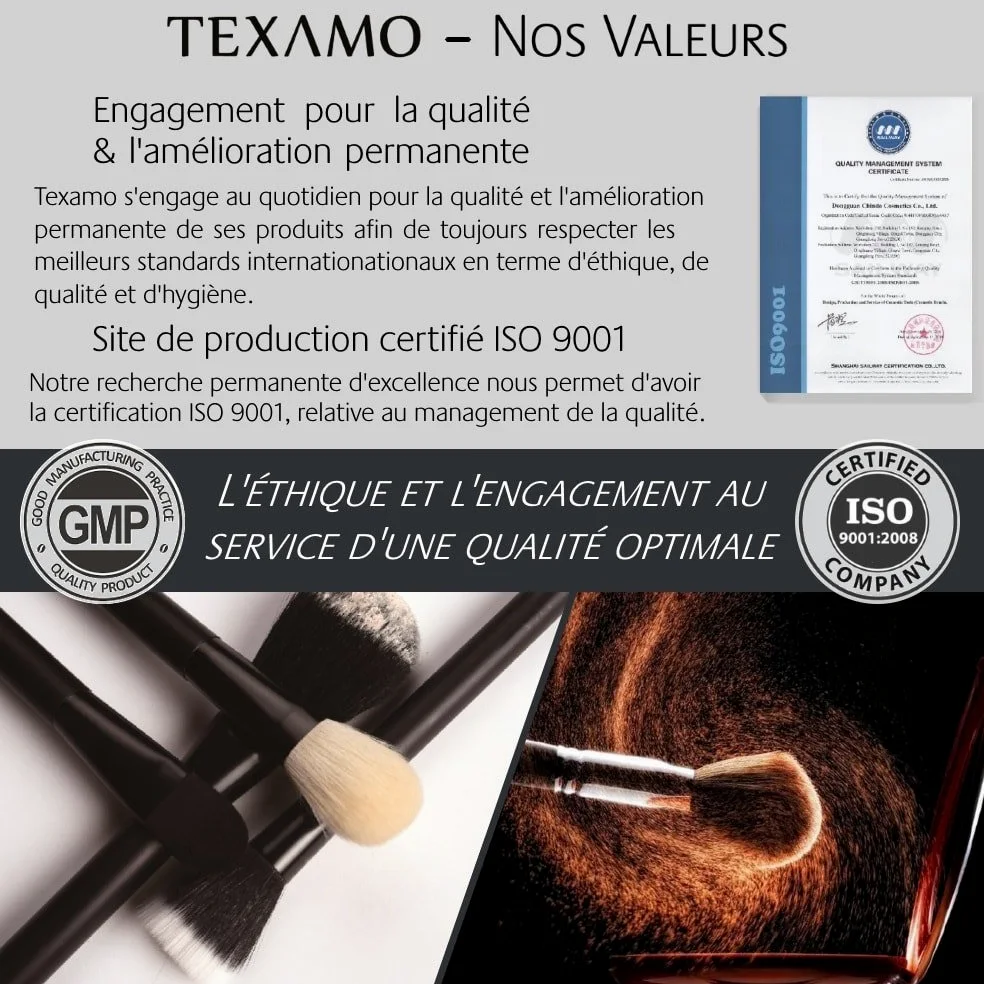 Estuche de 7 brochas de maquillaje Texamo Lunay con cerdas MCF, uso profesional Végan