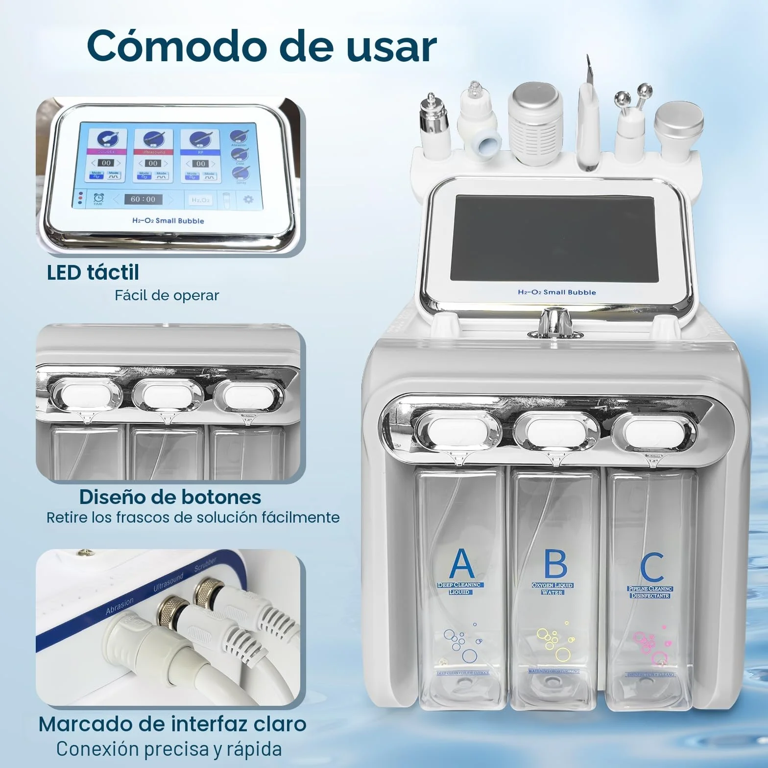 Hydrafacial Machine Profesional 6 en 1 Hidrógeno y Oxígeno Hidrodermoabrasión Cuidado de la Piel con Pantalla LED