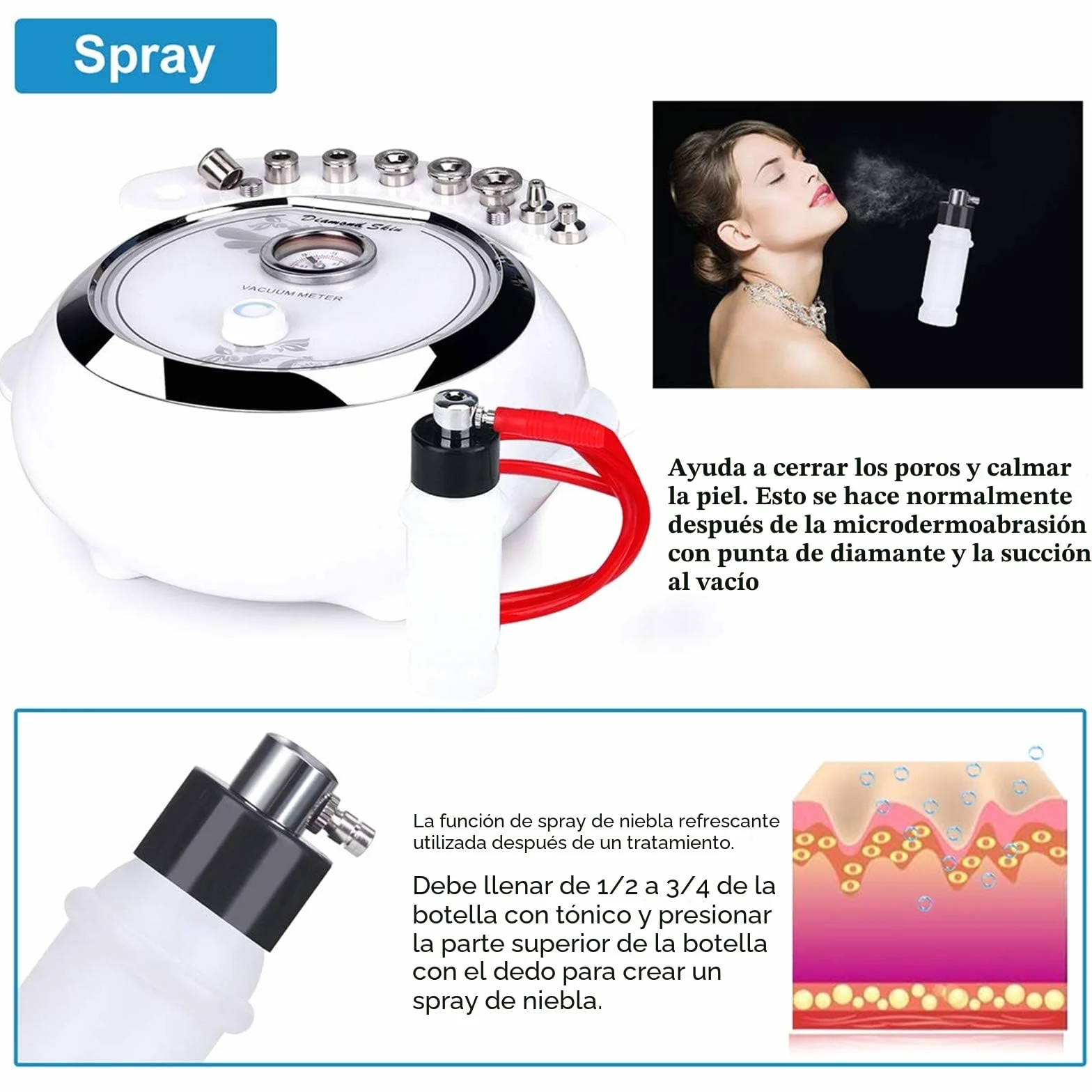 TwoWin 3 en 1 Microdermoabrasión Diamante Equipo Salón Belleza Facial 65-68 cmHg