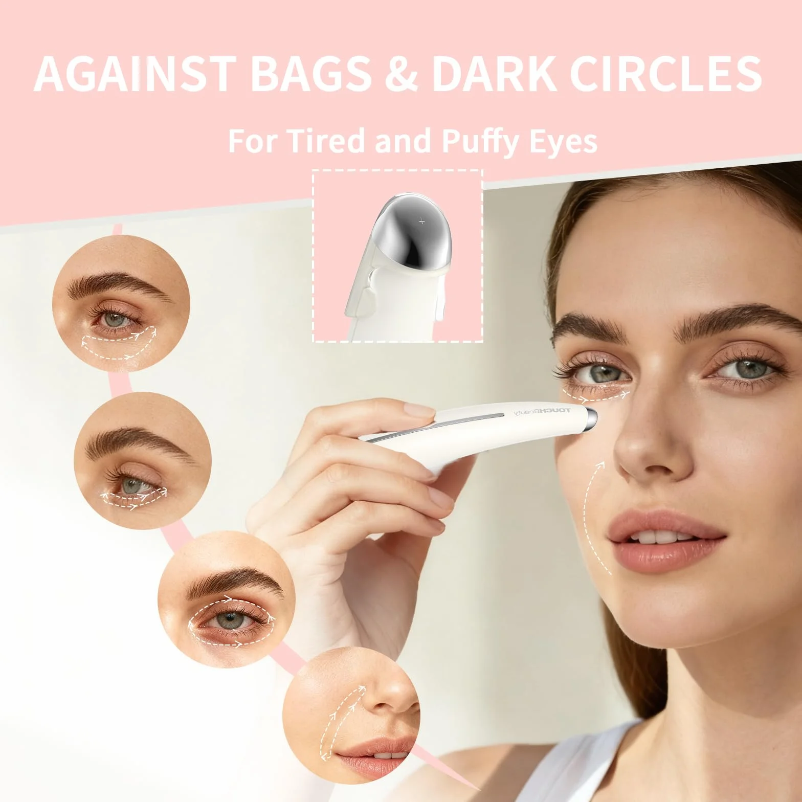 Masajeador de Ojos Eléctrico Antiarrugas, Masajeador Facial Térmico 40℃ para Bolsas Ojeras y Líneas Finas, con Función de Calor y Vibración, Portátil para Mujeres