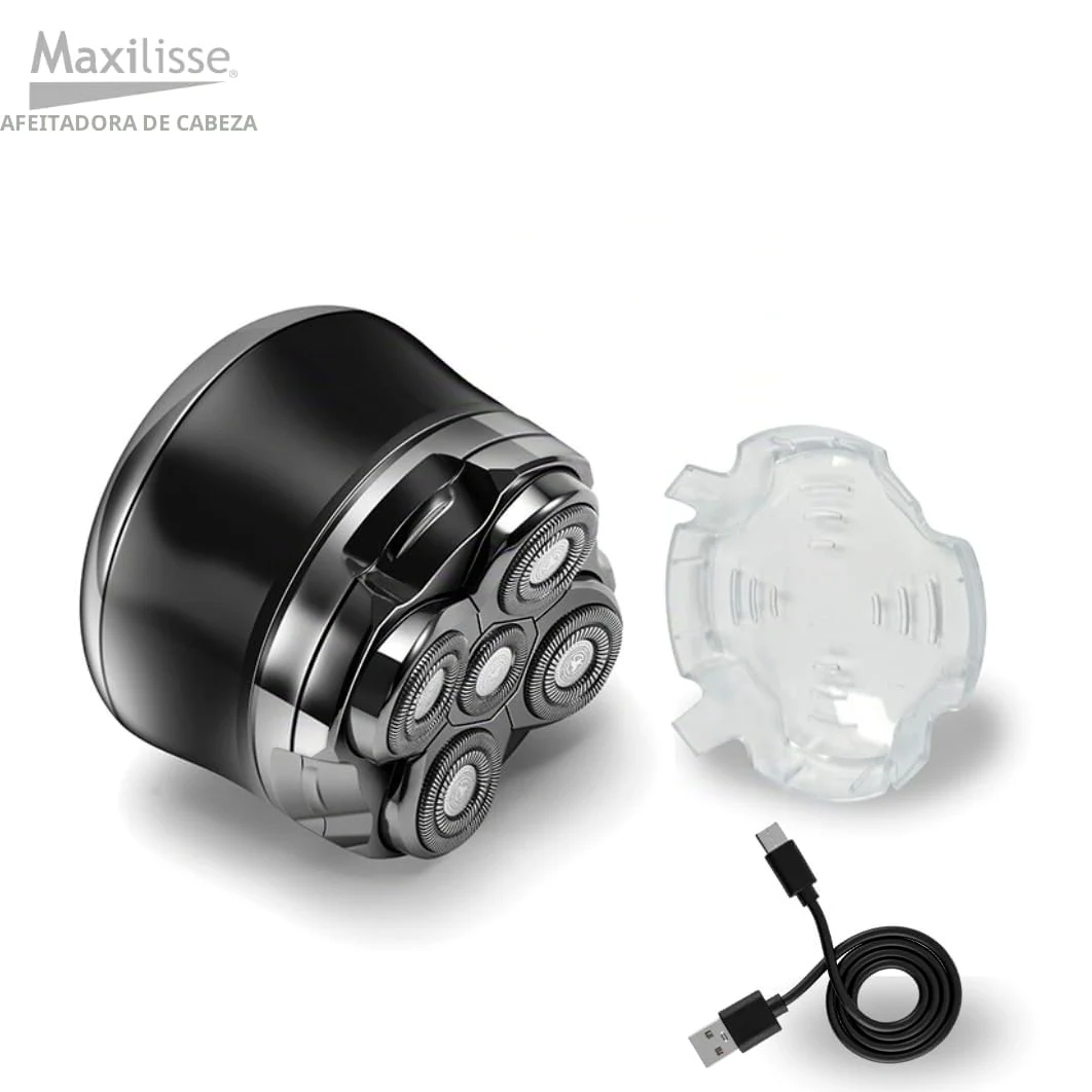 MAXILISSE Head Shaver – Afeitadora Eléctrica para Cabeza Hombre 5 Cabezales Flotantes | Máquina de Afeitar Recargable, Inalámbrica, Ergonómica, Cuchillas de Acero Inoxidable