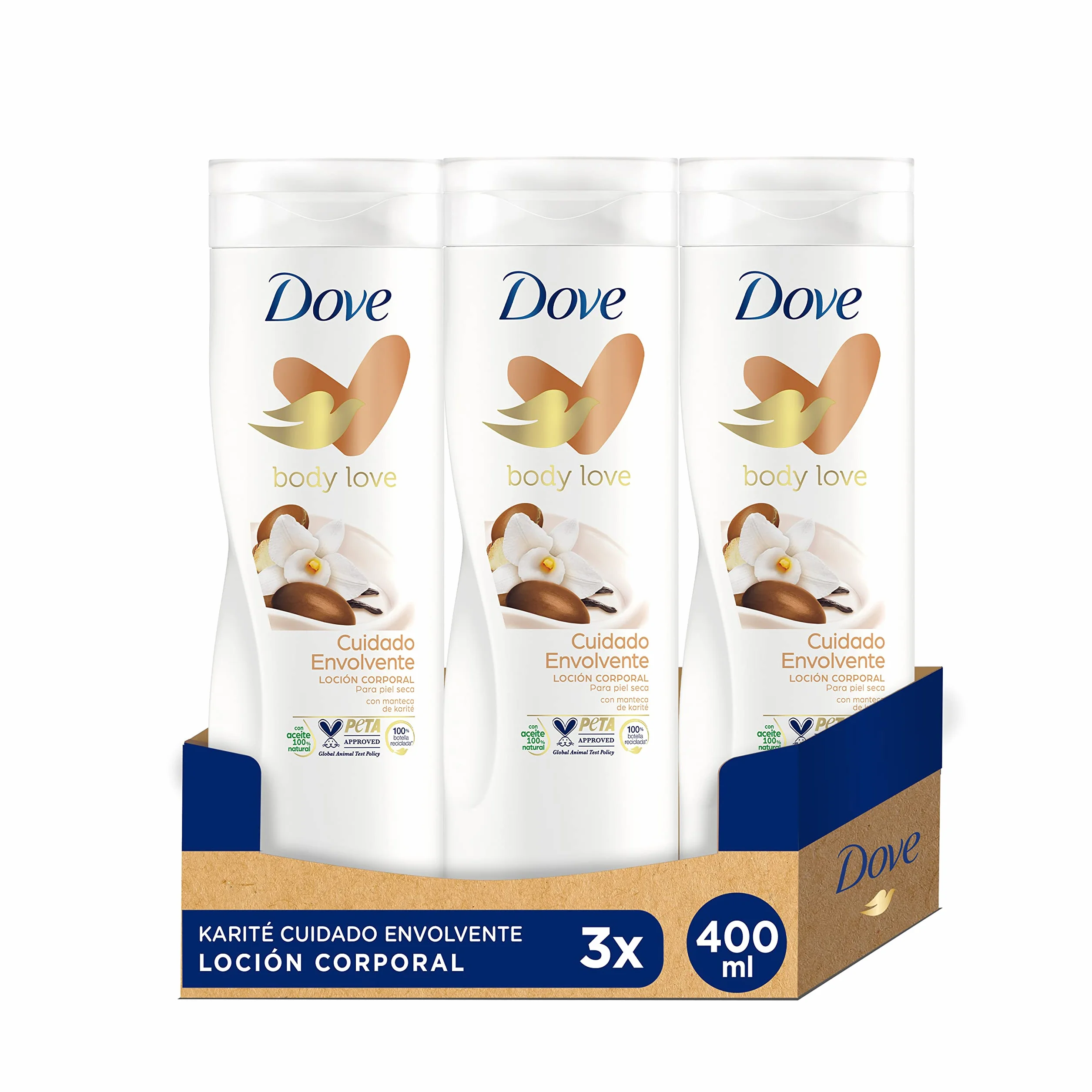 Dove Crema Hidratante Corporal Manteca de Katiré y Vainilla Pack 3 x 400 ml