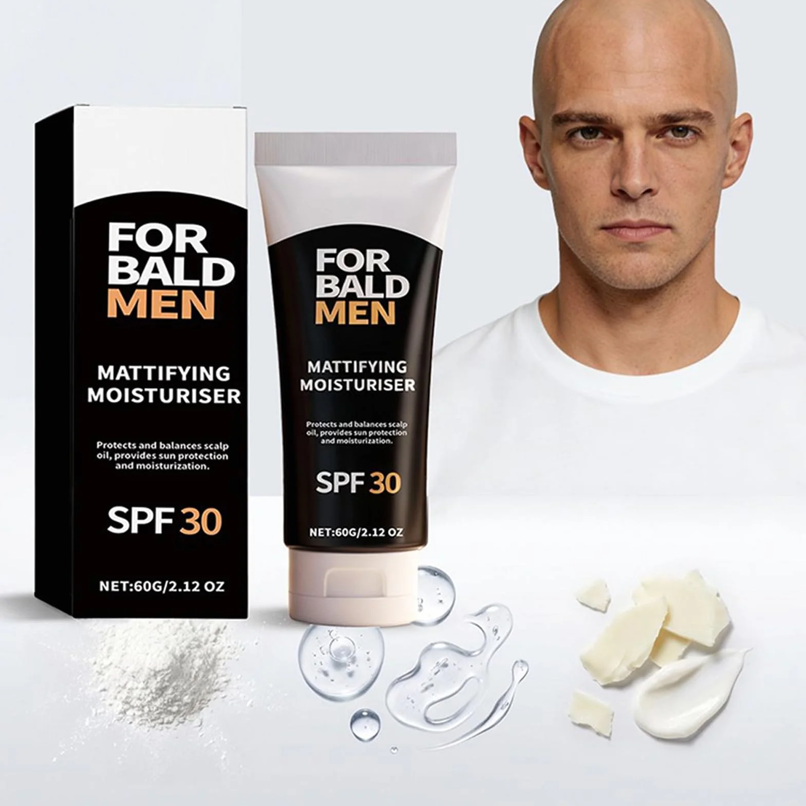 Gel antibrillo para cuero cabelludo calvo, protector solar SPF, gel hidratante mate no graso, 60 g