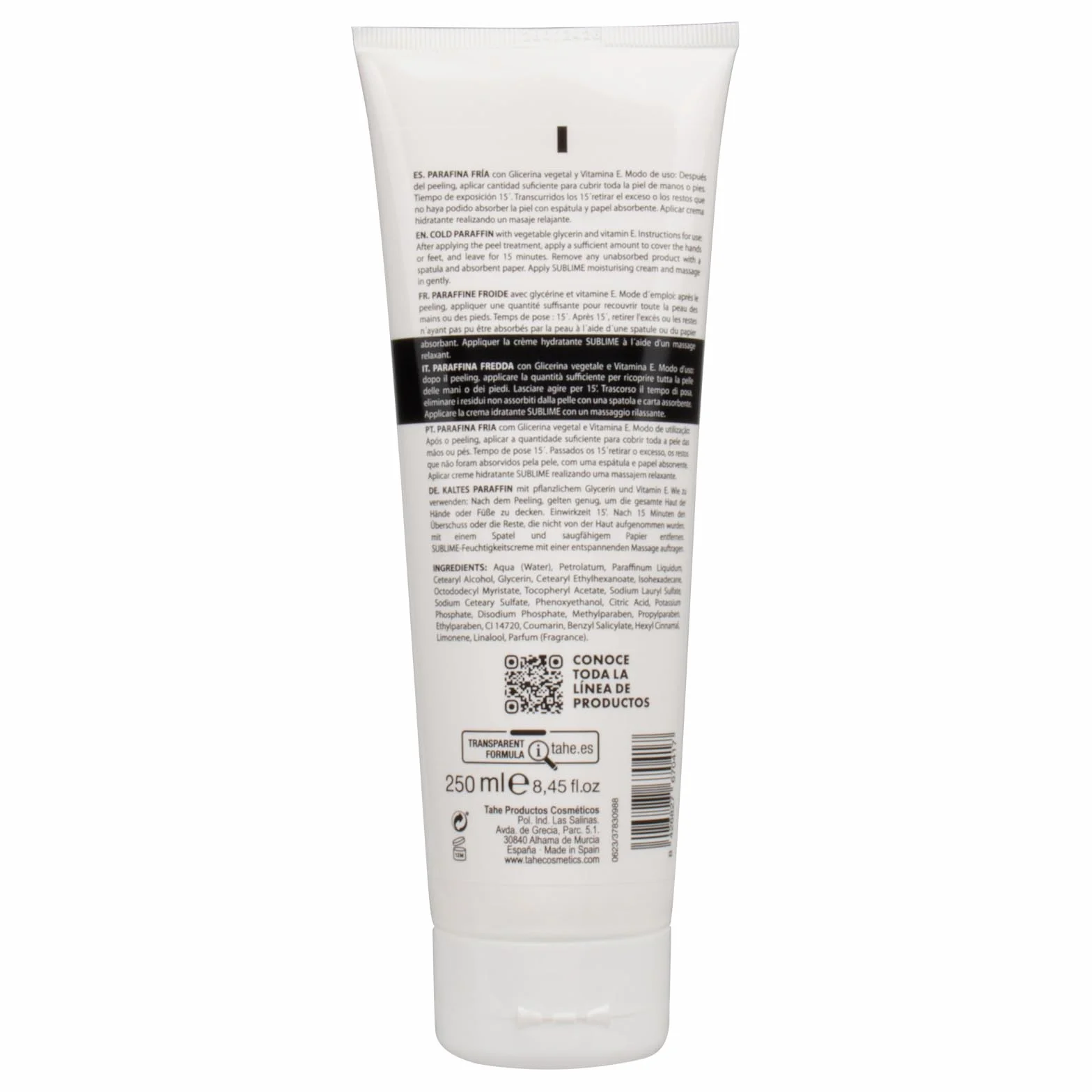 Tahe TNC Parafina fría Spa con Glicerina vegetal y Vitamina E, 250 ml