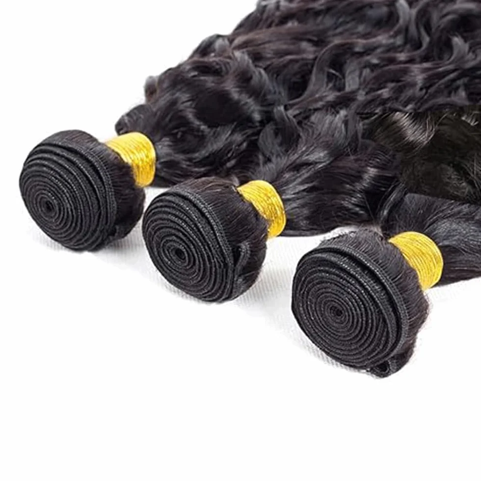 Peluca ondulada de agua para mujer, extensiones de cabello humano brasileño sin procesar 1B natural negro cabello humano con una cobertura mínima para mujeres de 26 a 28 a 30 pulgadas