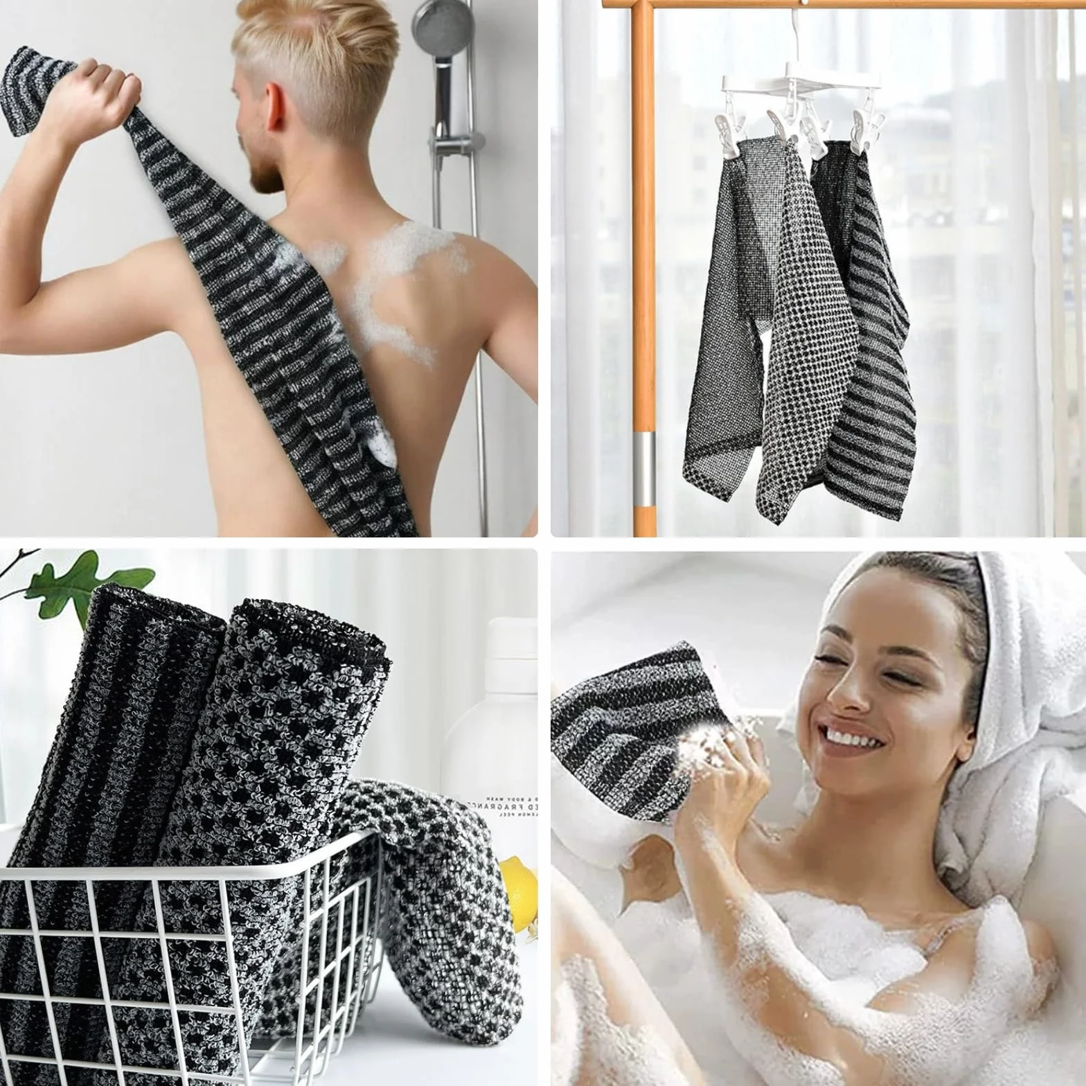 KEYRI Exfoliante Corporal Toallas Exfoliantes para Limpieza Profunda Baño (Negro)