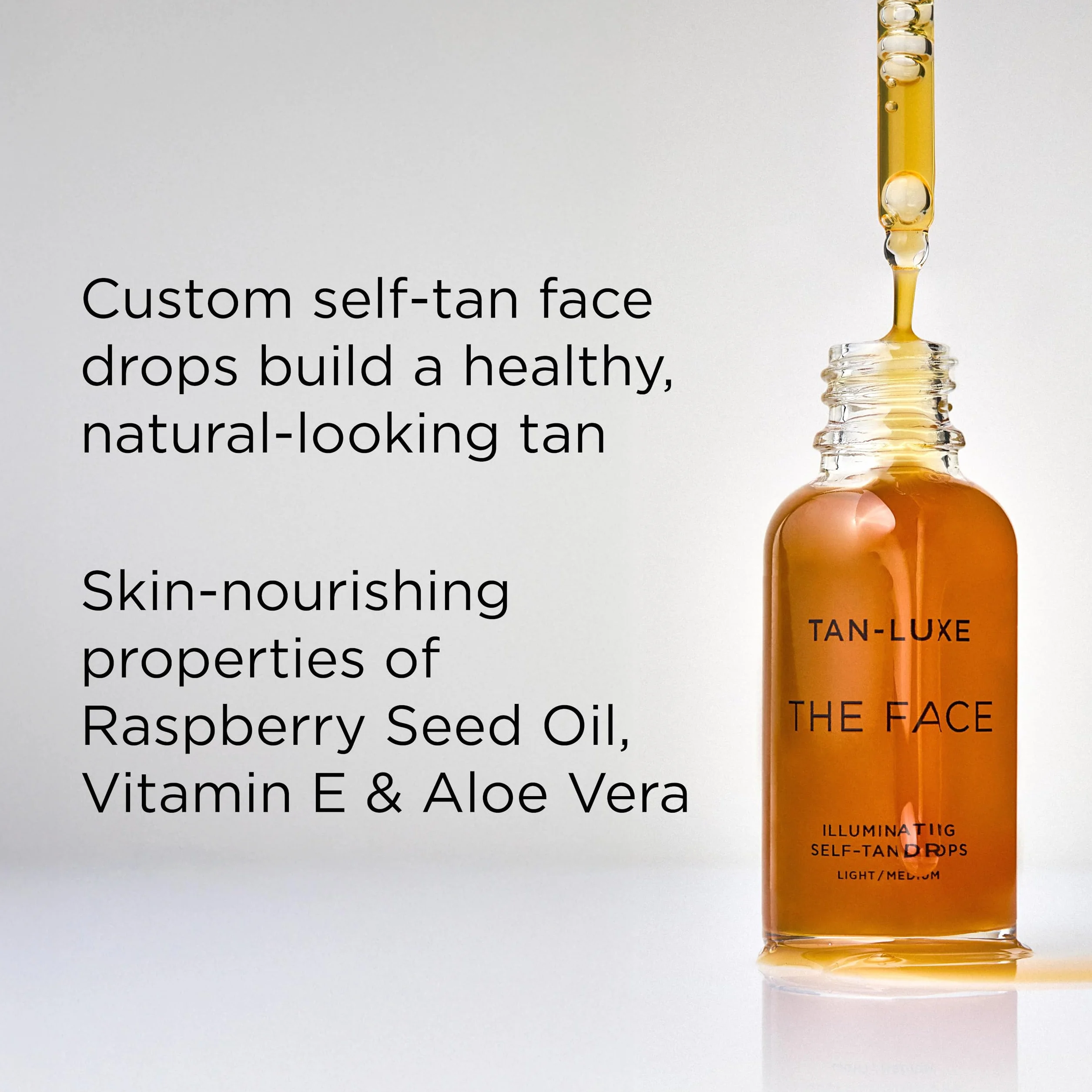 Tan Luxe THE FACE Gotas autobronceadoras, medio/oscuro (30 ml) Agregue gotas bronceadoras al cuidado de la piel para un bronceado facial personalizado, libre de crueldad animal y vegano