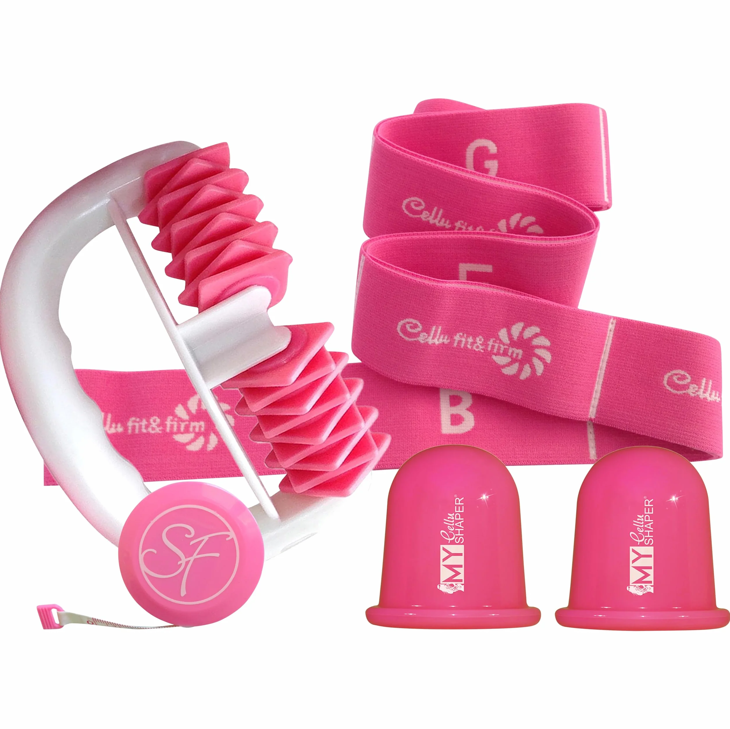 Stephanie Franck Beauty Set de Herramientas para Masaje N. 3 - Rodillo My Body Shaper, Ventosas My Cellu Shaper 5,5 cm, Banda Yoga, Metro