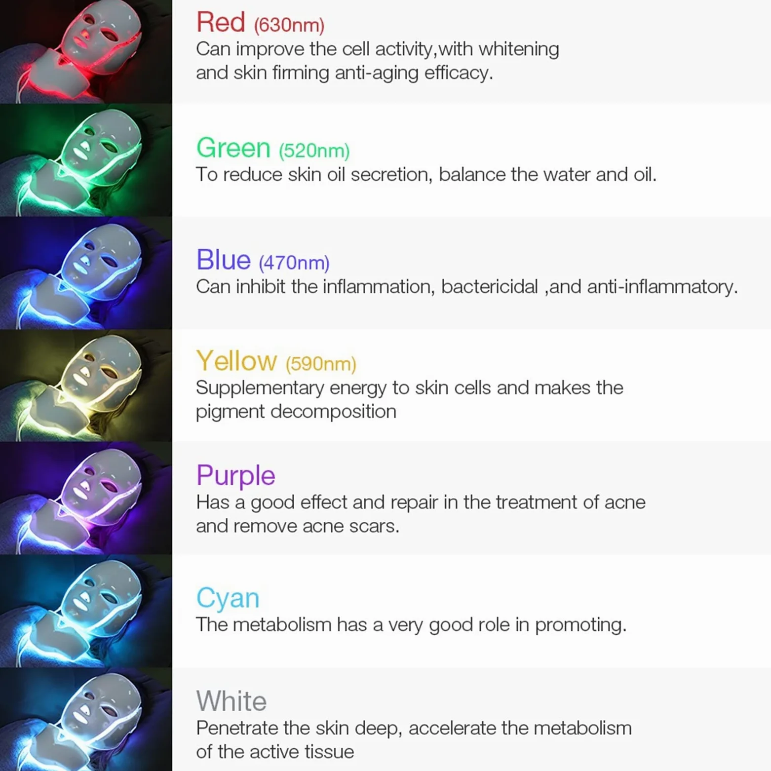 7 Colores Terapia de luz LED Mascarilla Cuello Rejuvenecimiento de la Piel Fototerapia Máscara de Belleza Anti Acné Apriete la Piel Aclare la máquina Salón de Belleza Cuidado de la Piel,Oro