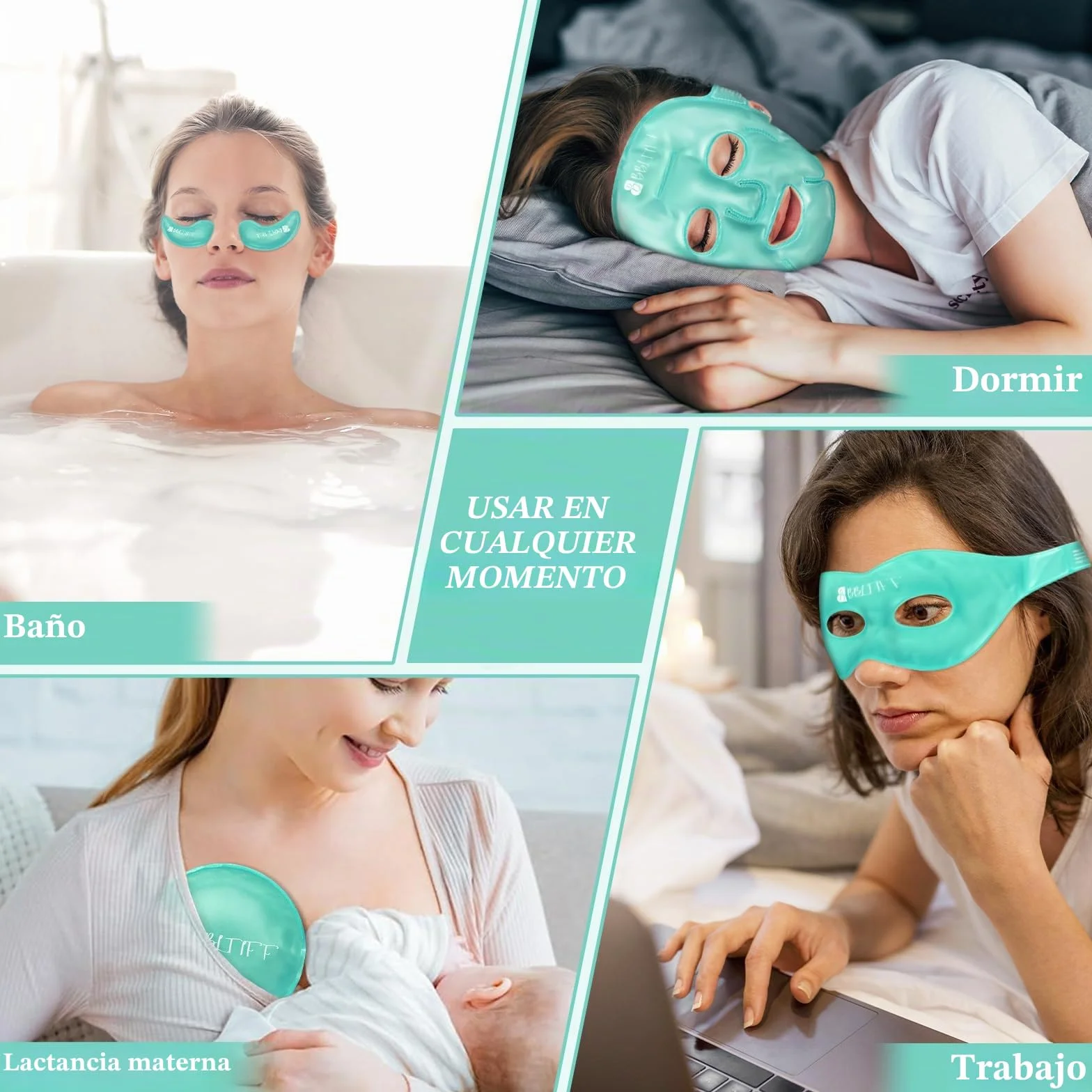 Antifaz Gel Frío Máscara Ojos Reutilizable para Hinchazón Ojeras Migrañas 6 Piezas