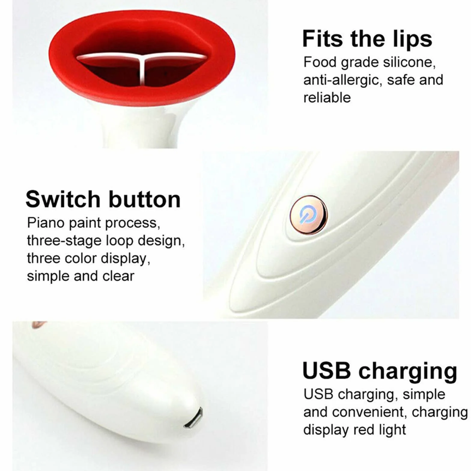 Dispositivo de cuidado de labios eléctrico Plumper de silicona para labios más llenos