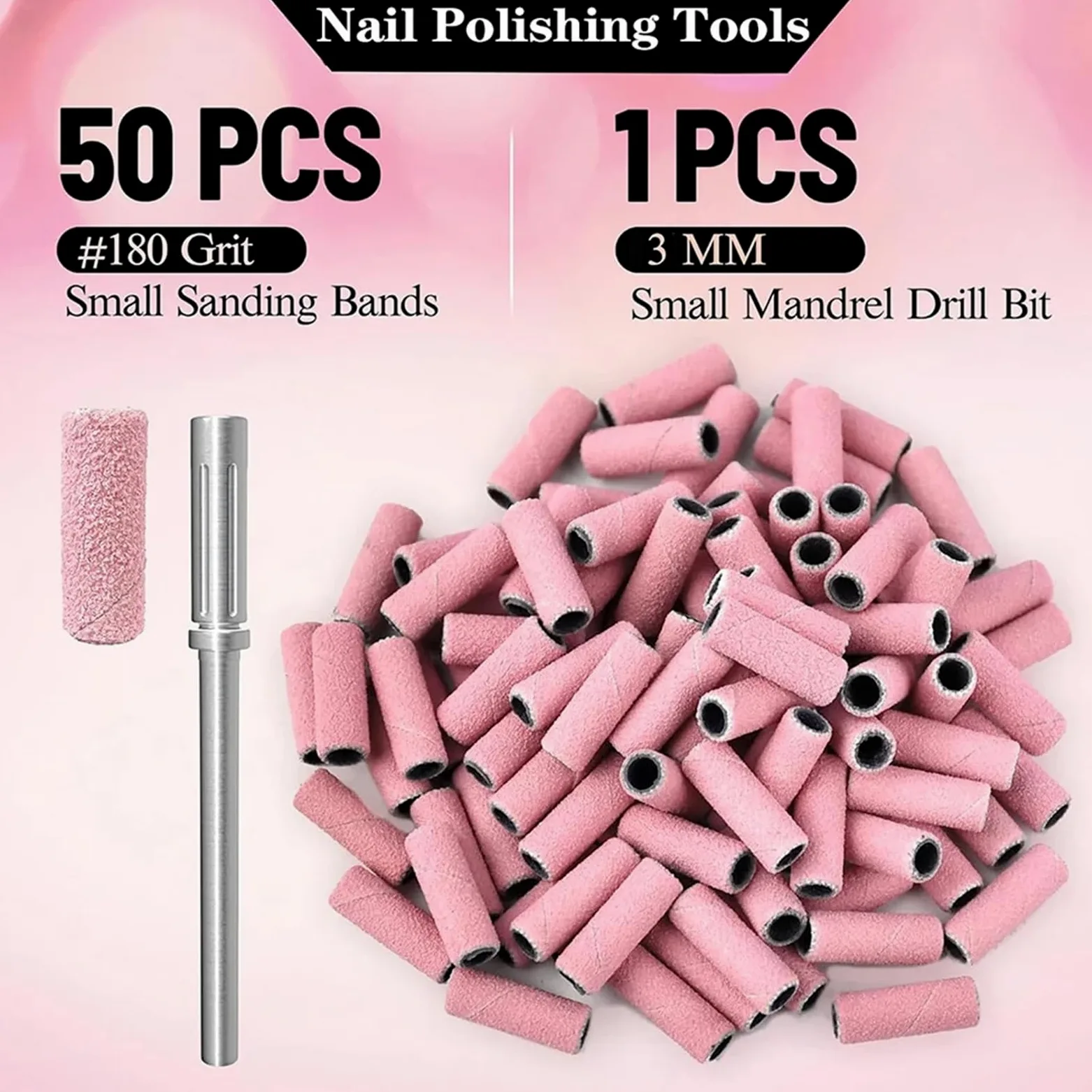 Fresas Torno Para UñAs Rosa 50 piezas con mandril Bit Grit pequeñas limas de uñas for manicura Gel para Manicura