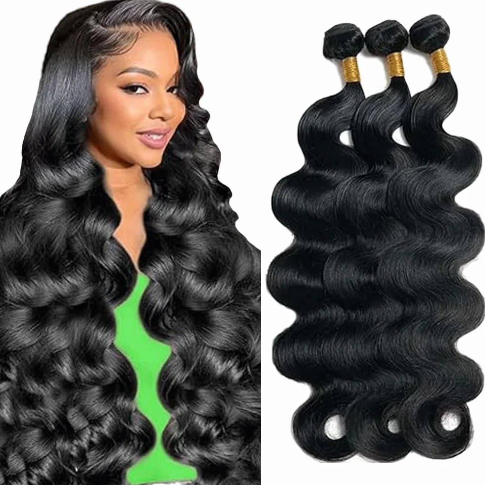 28 30 32 pulgadas Body Wave peluca mujer paquetes human hiar sin procesar extensiones de cabello humano virgen brasileño #1B Natural negro cabello humano paquete con una cobertura mínima para