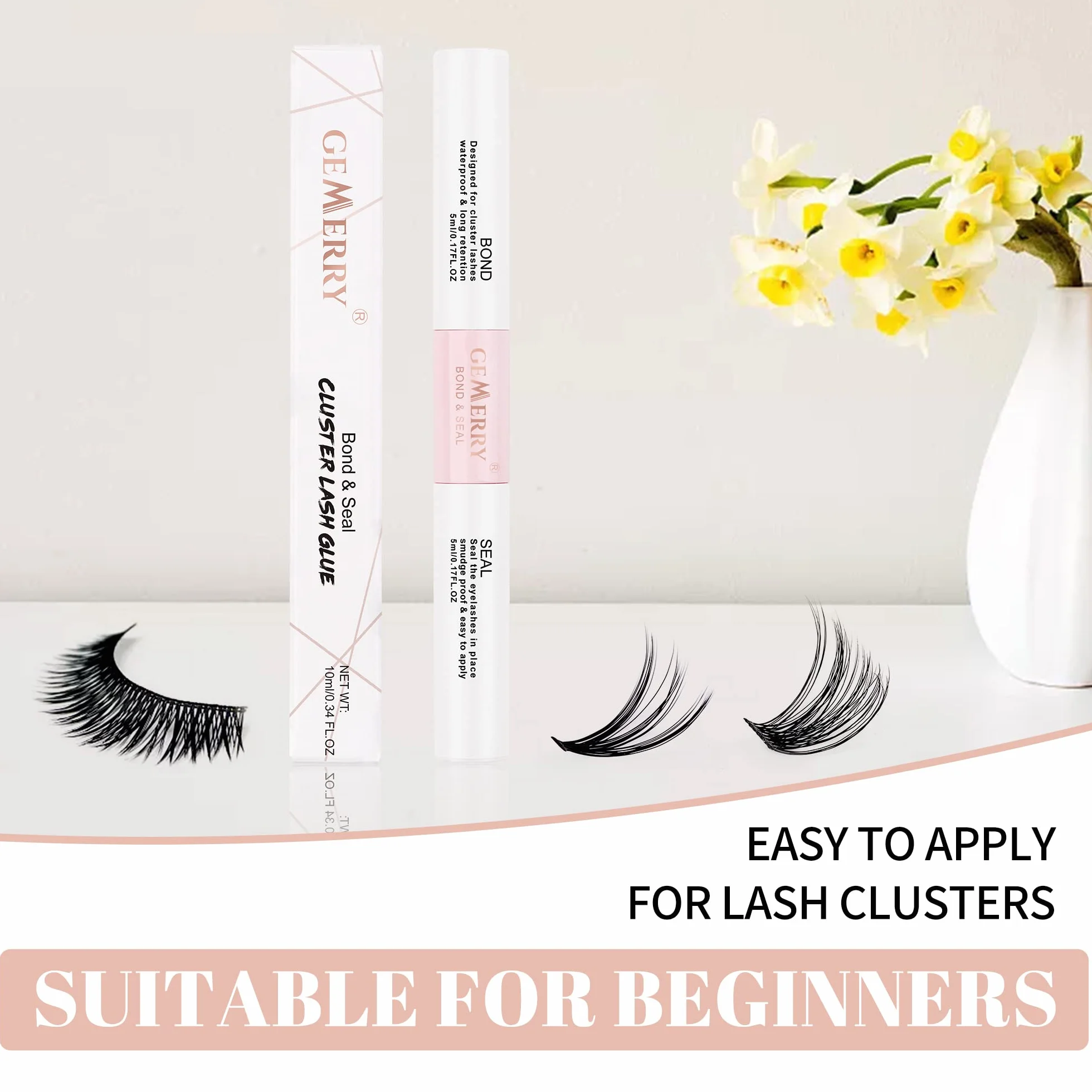 Gemerry Pegamento Pestañas Lash Bond and Seal 2 en 1 5ml+5ml Cluster para Extensiones