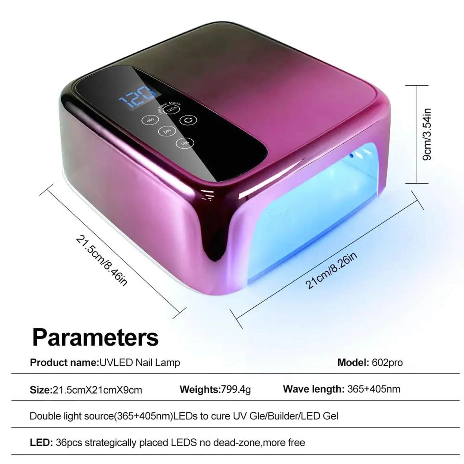 C,Secador de uñas Profesional de 36 LED, Recargable, con luz UV LED, Secado rápido para Todo Tipo de esmaltes en Gel. Ideal para Salones de Belleza.