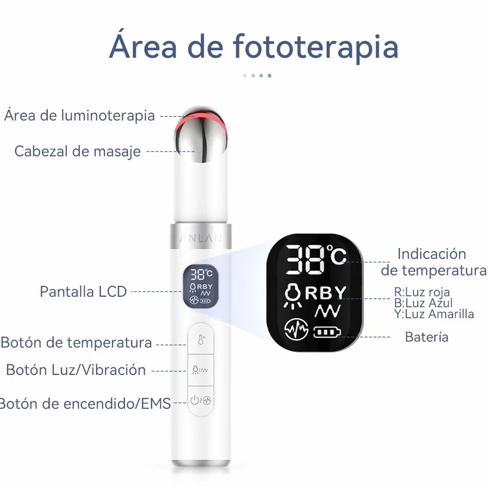 ANLAN Masajeador de Ojos Eléctrico, EMS Dispositivo Antiarrugas, 3 Modos LED Terapia, 38-45℃ Compresa Caliente