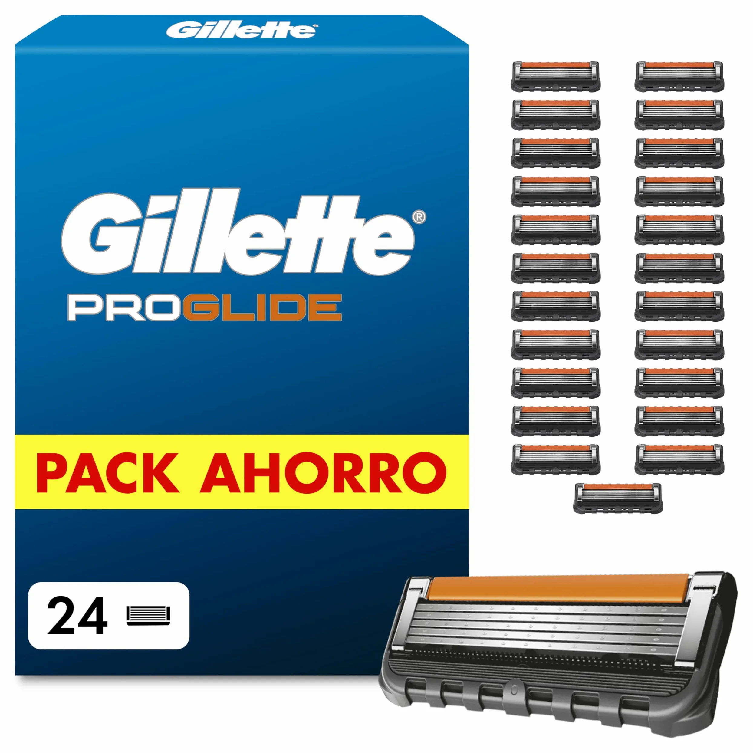 Gillette Proglide Cuchillas de Afeitar Hombre, Pack de 24 | Recambios para Maquinillas de Afeitar Gillette Proglide y Fusion5, con 5 Hojas, Doble Lubricación Y Recortadora de Precisión