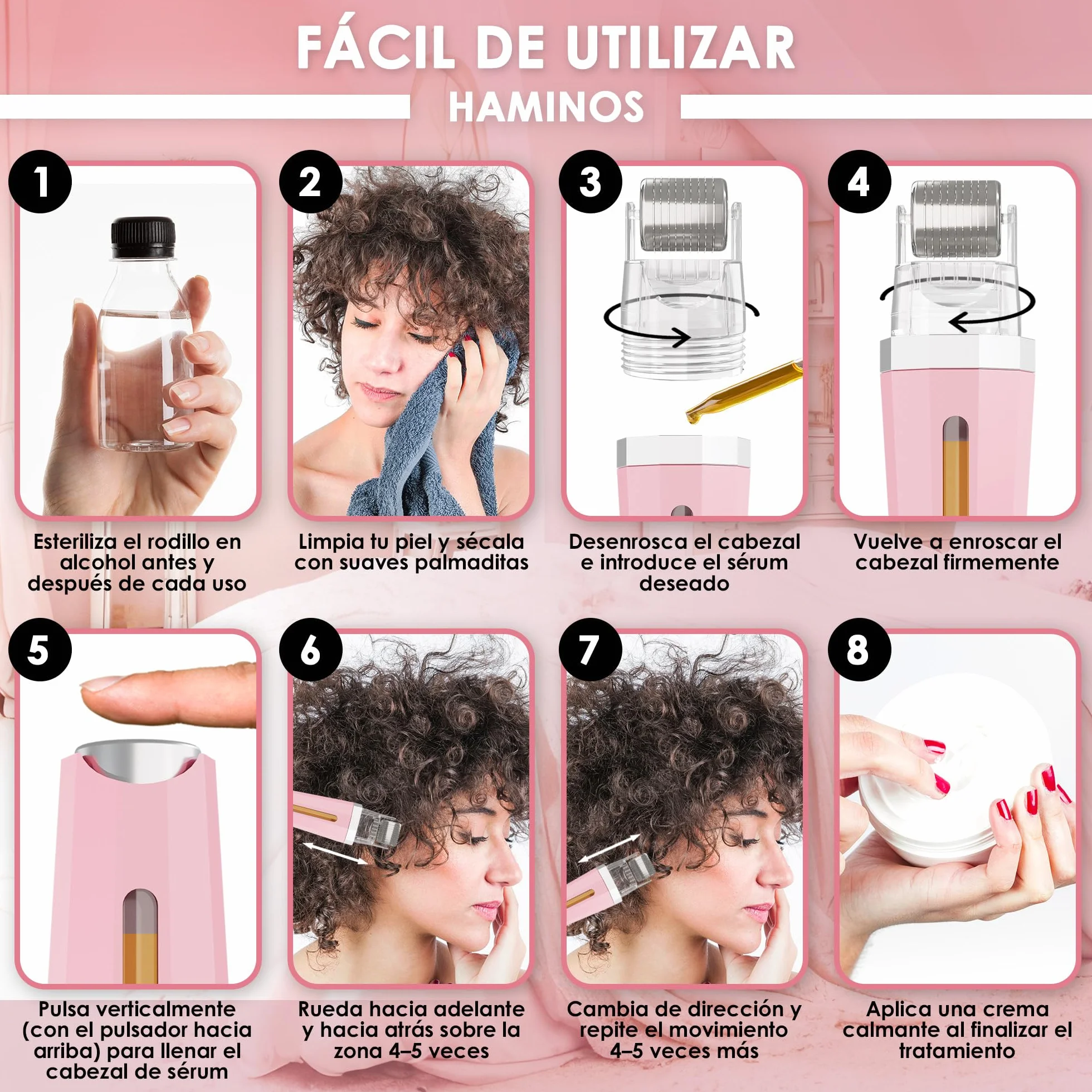 HAMINOS Derma roller 0,5 mm 3.0 con Depósito para Piel, 520 Agujas de Titanio