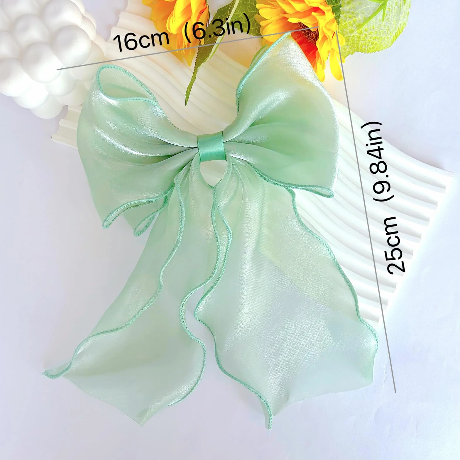 Pinza de pelo sedosa con gran lazo para mujer, clip francés para cabello (Verde-1)