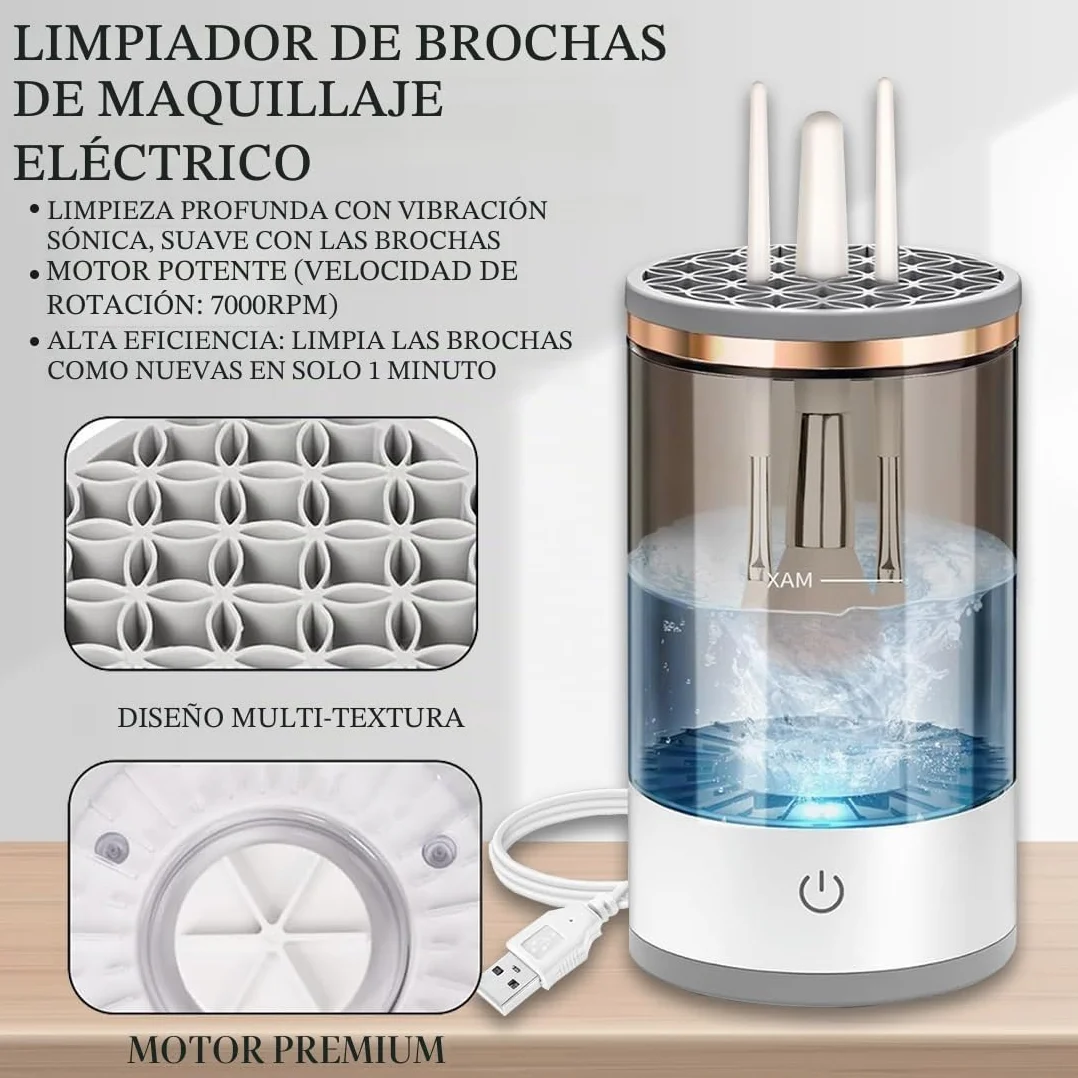 Limpiador de Brochas de Maquillaje Eléctrico 3 en 1 USB Limpieza Profunda 30s