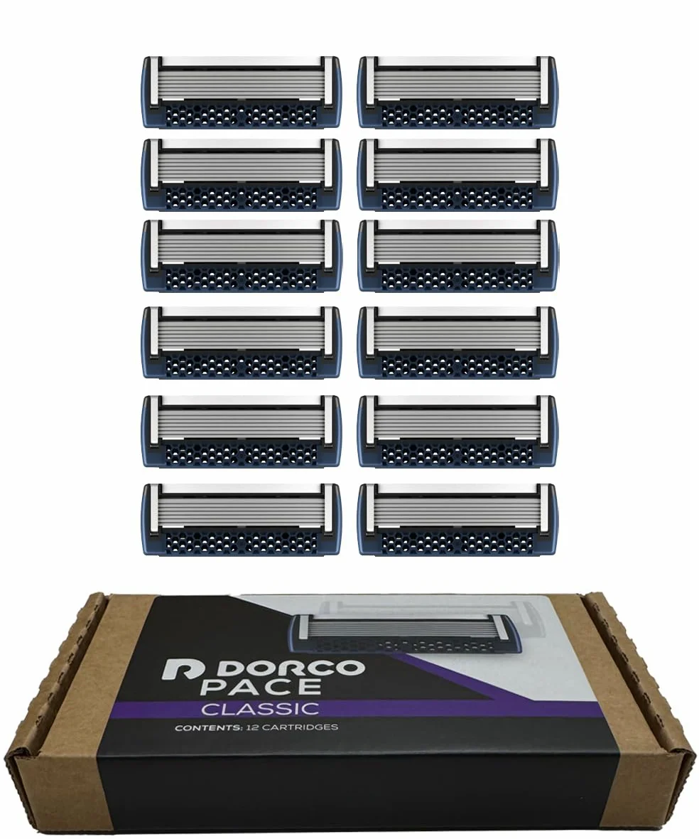 DORCO Pace Classic - Sistema de maquinilla de afeitar de siete cuchillas con cabezal giratorio y mango premium, paquete de 12 recambios (sin asa)