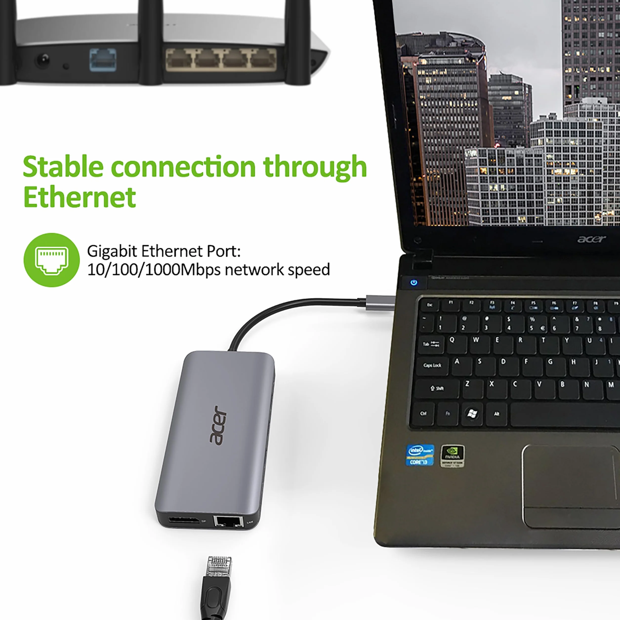 Acer Docking Station 12 w 1 USB-C USB HDMI DP RJ45 Srebrny