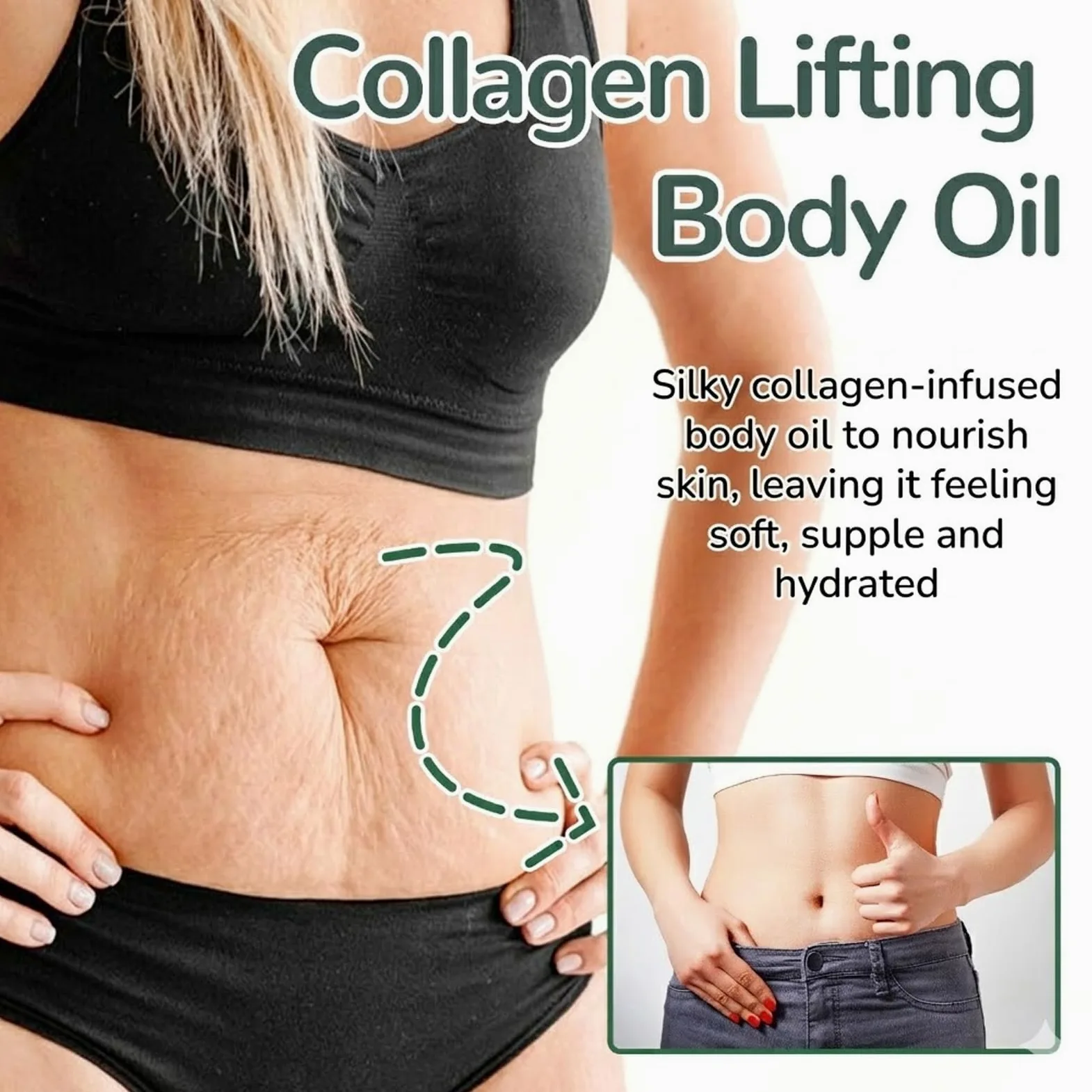 Aceite de colágeno para reafirmar la piel, colágeno lifting Body Oil After Shower, aceites hidratantes reafirmantes, aceites corporales hidratantes antiedad para piel seca, líneas finas (2 unidades)
