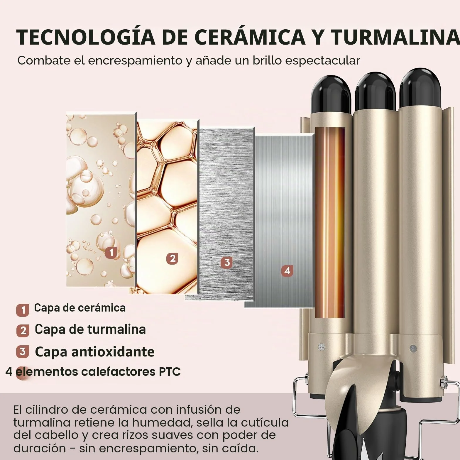 Rizador de pelo 32MM, AIMERVO ONDAS SUELTAS Plancha waves, Placas de cerámica y turmalina, Pantalla digital LCD 14 niveles de temperatura entre 80–210 °C, Desconexión Curler automática tras 60 minutos